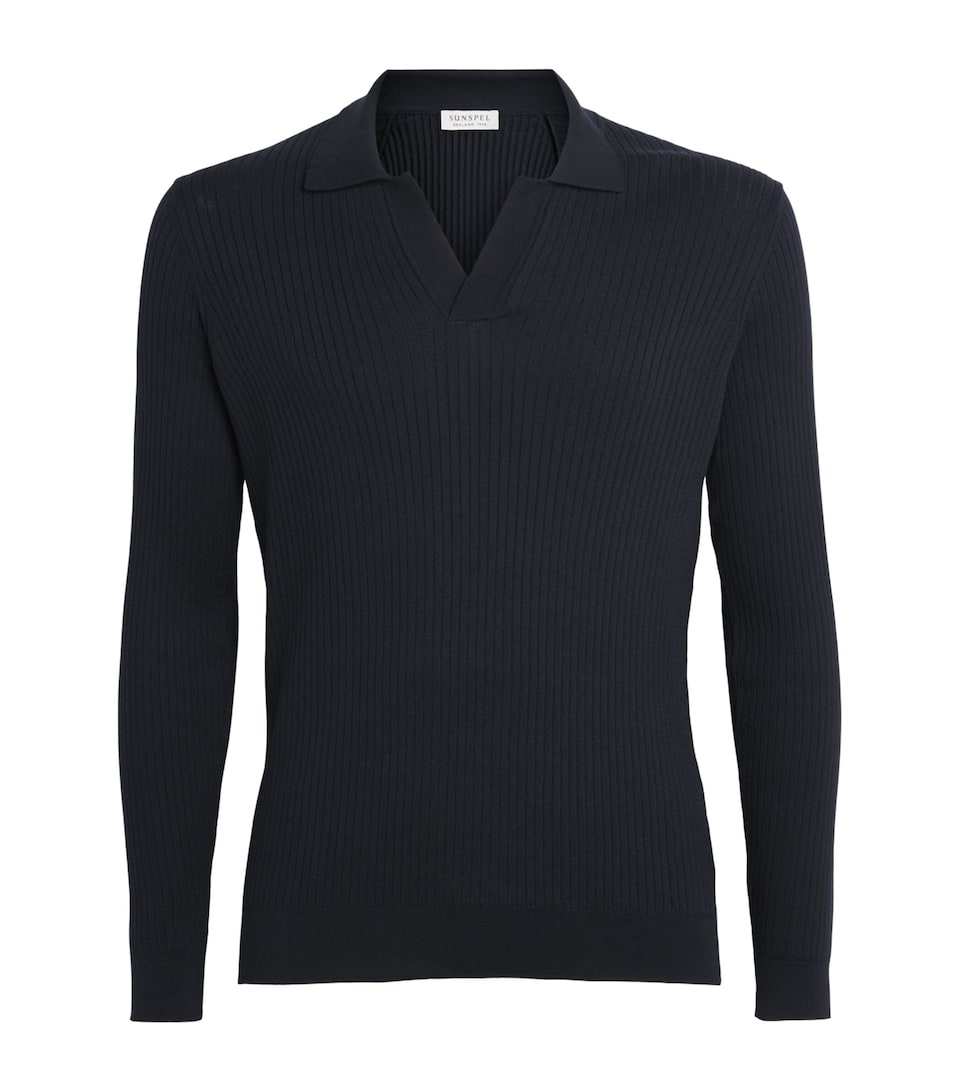 Silk-Cotton Long-Sleeve Polo Shirt