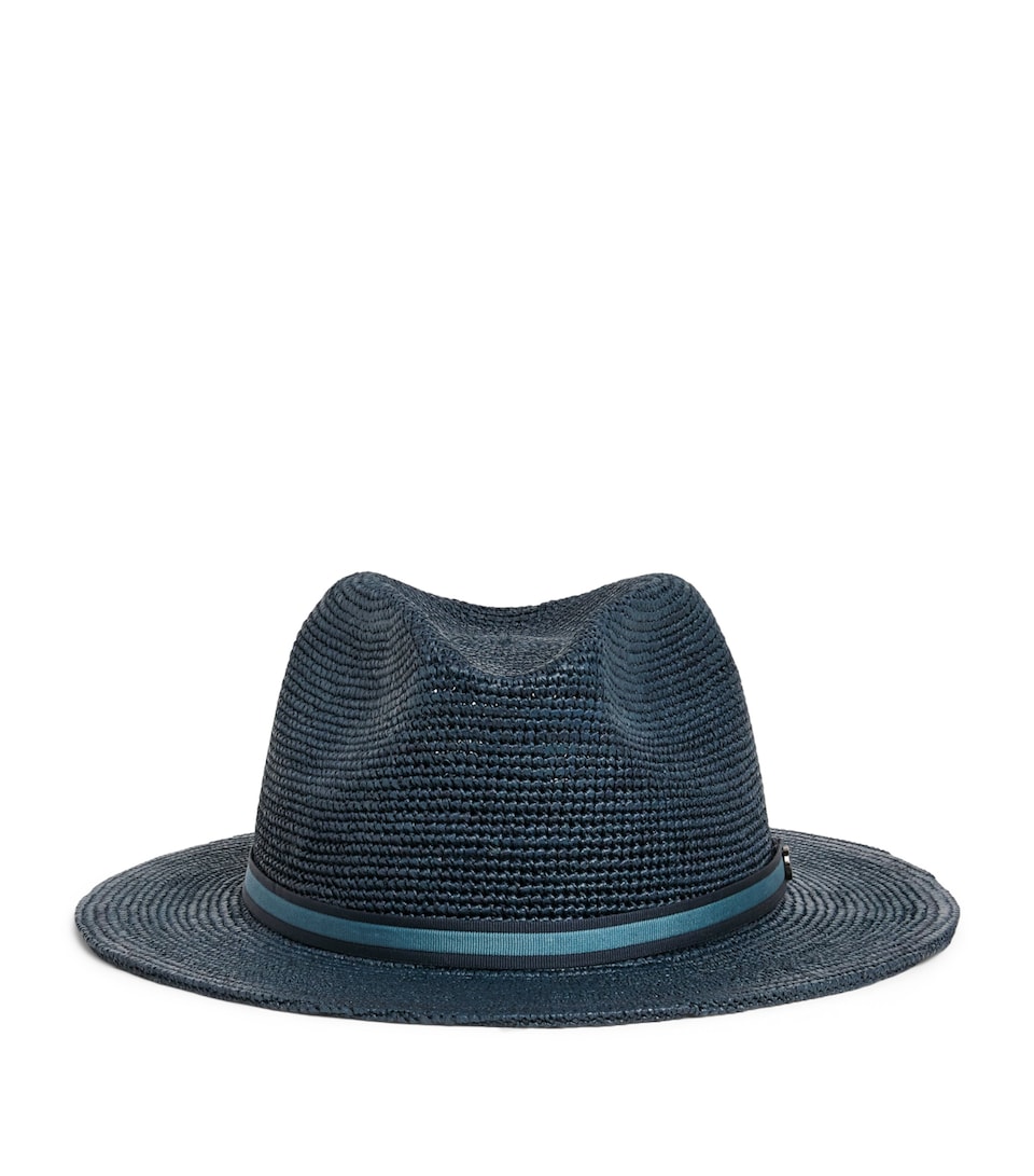 Borsalino Raffia Crocheted Argentina Fedora Navy Cinta