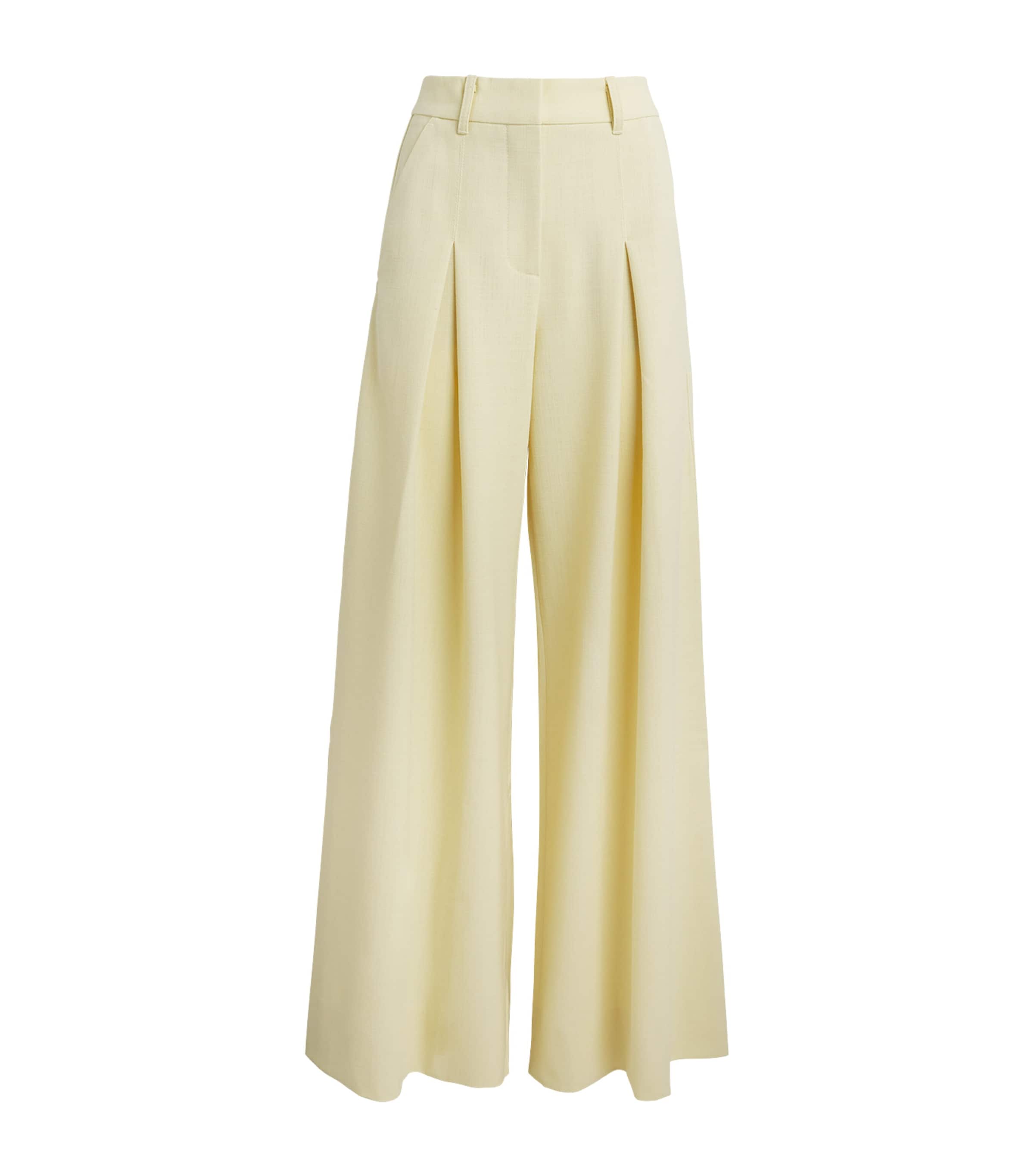 ME+EM Womens Pleated Wide-Leg Trousers Dusted Lemon Yellow