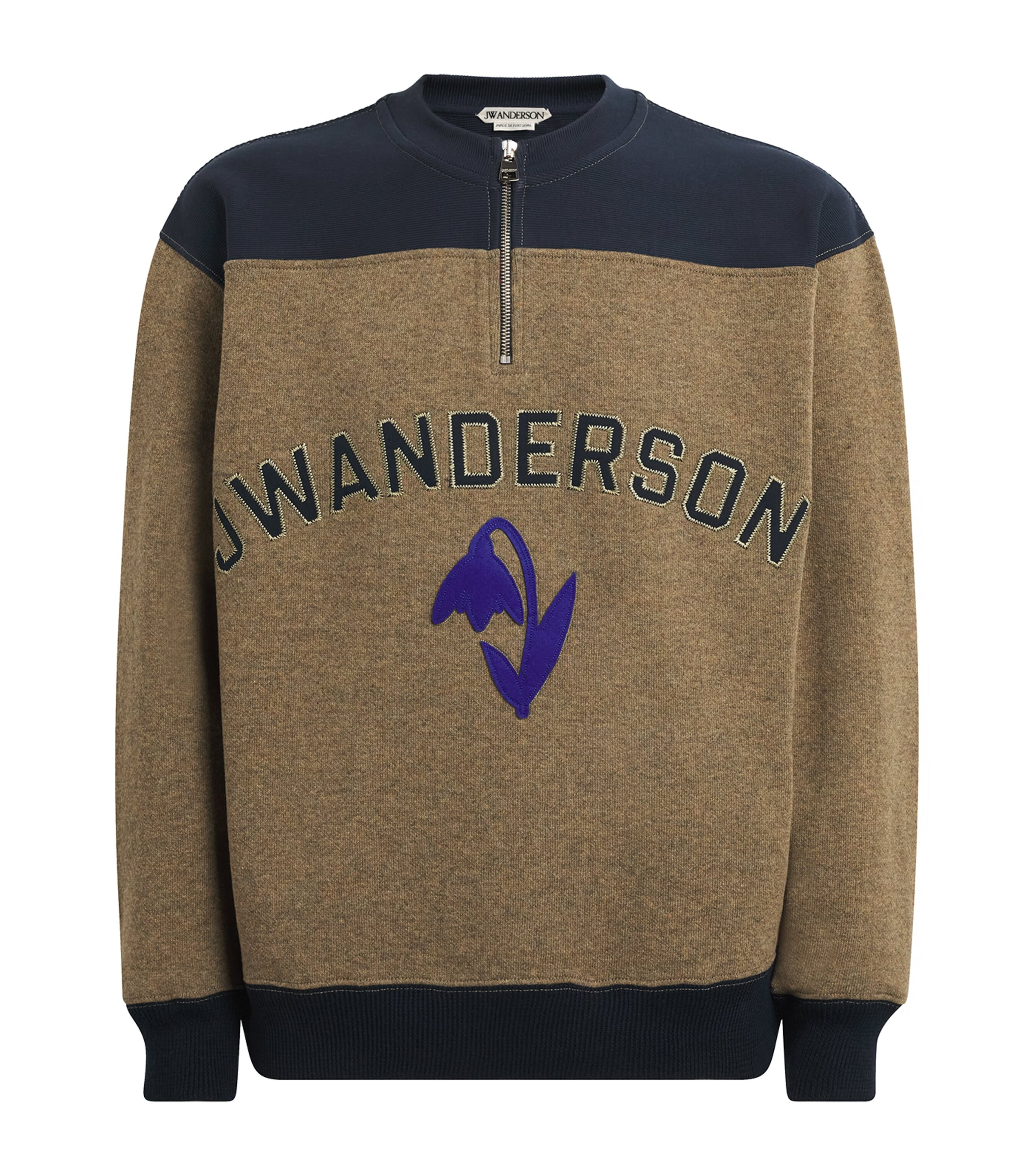 JW Anderson Mens Wool-Blend Half-Zip Sweatshirt Beige Melange