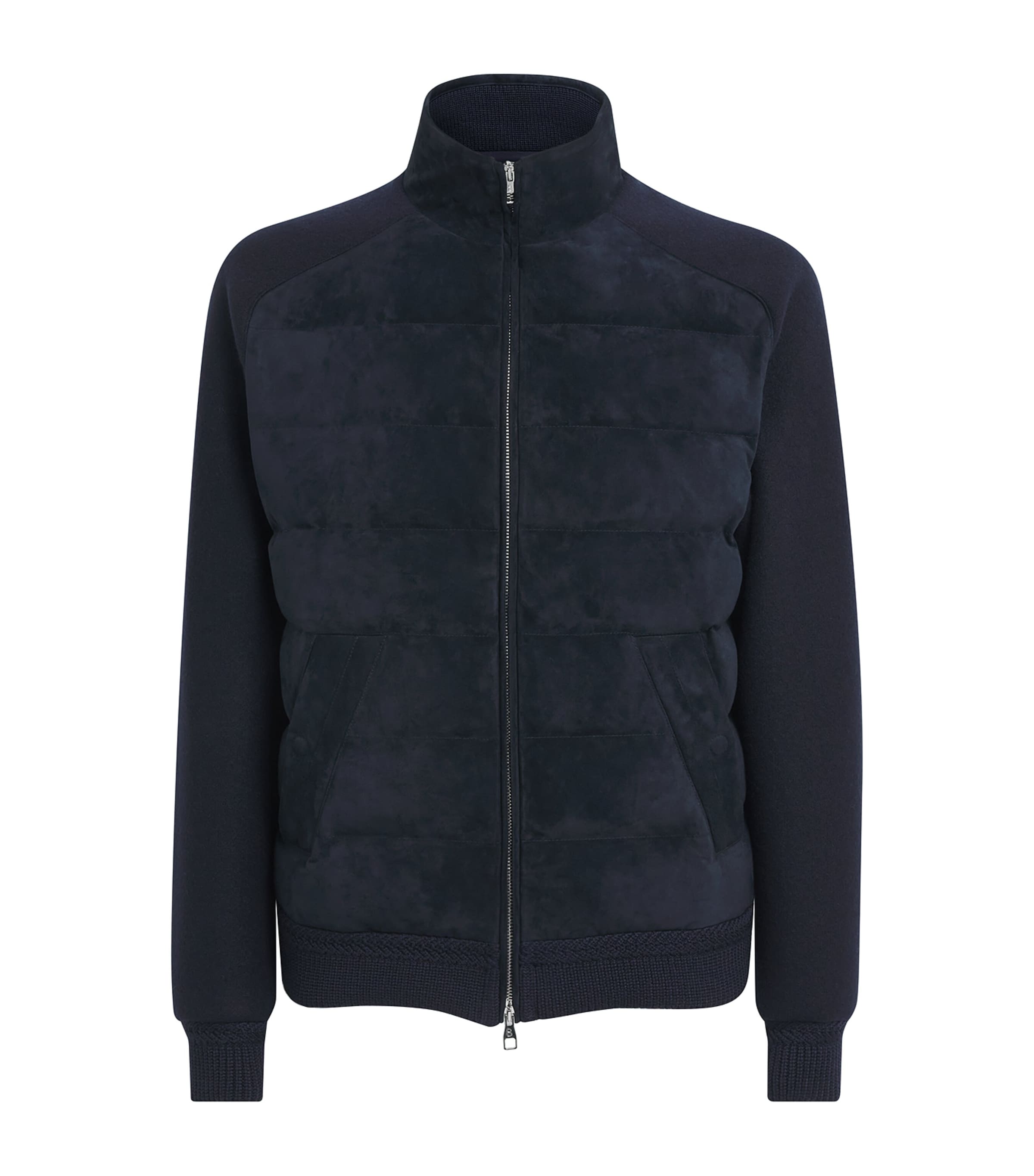 Brett Johnson Mens Cotton-Cashmere Goose-Down Puffer Jacket Navy