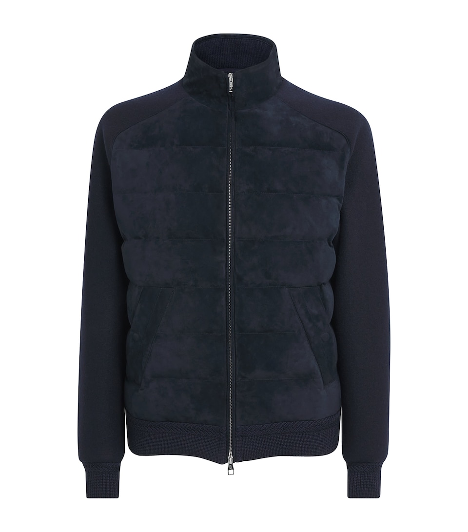 Brett Johnson Mens Cotton-Cashmere Goose-Down Puffer Jacket Navy