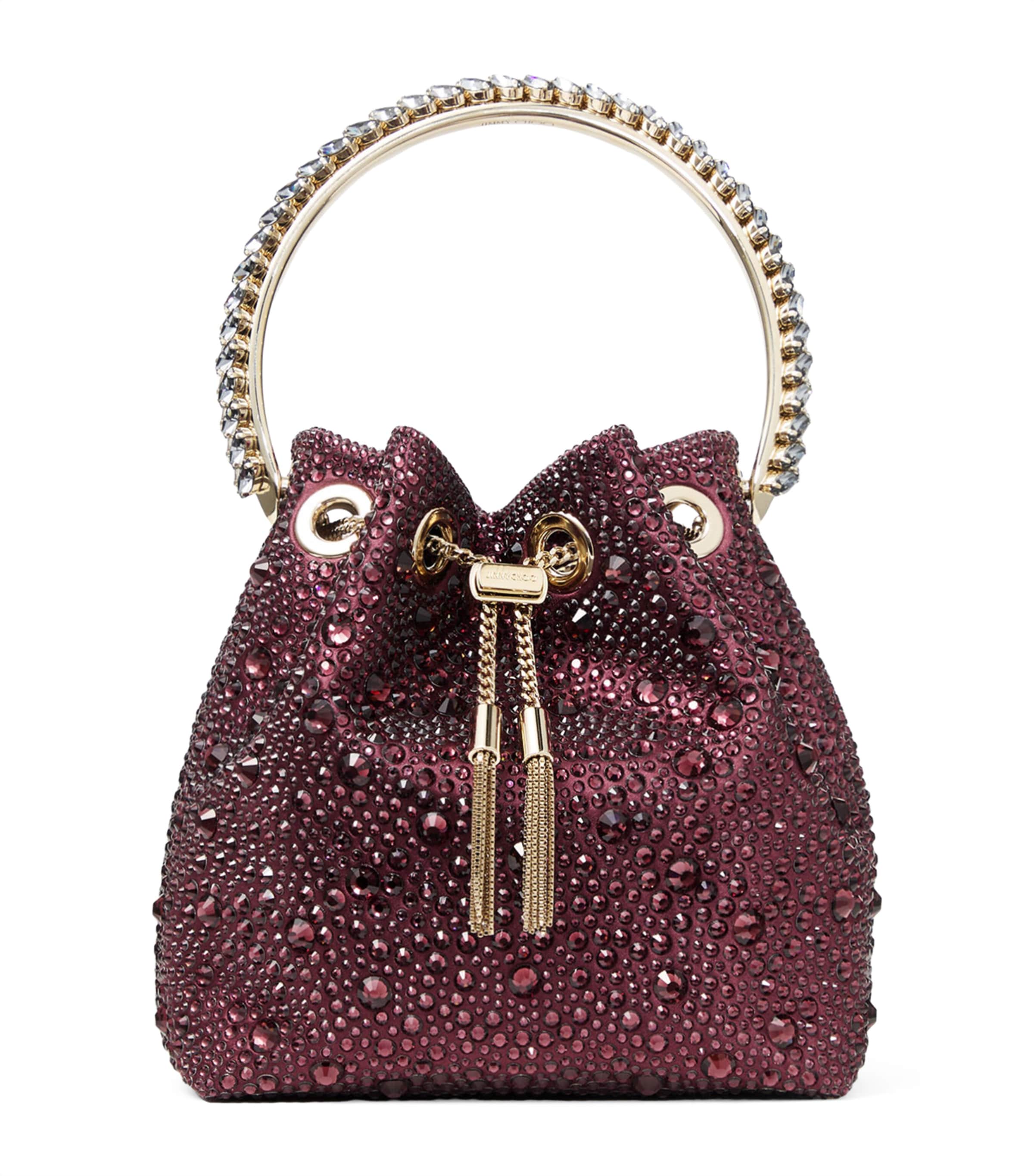 Jimmy Choo Embellished Bon Bon Top-Handle Bag Deep Merlot/crystal/