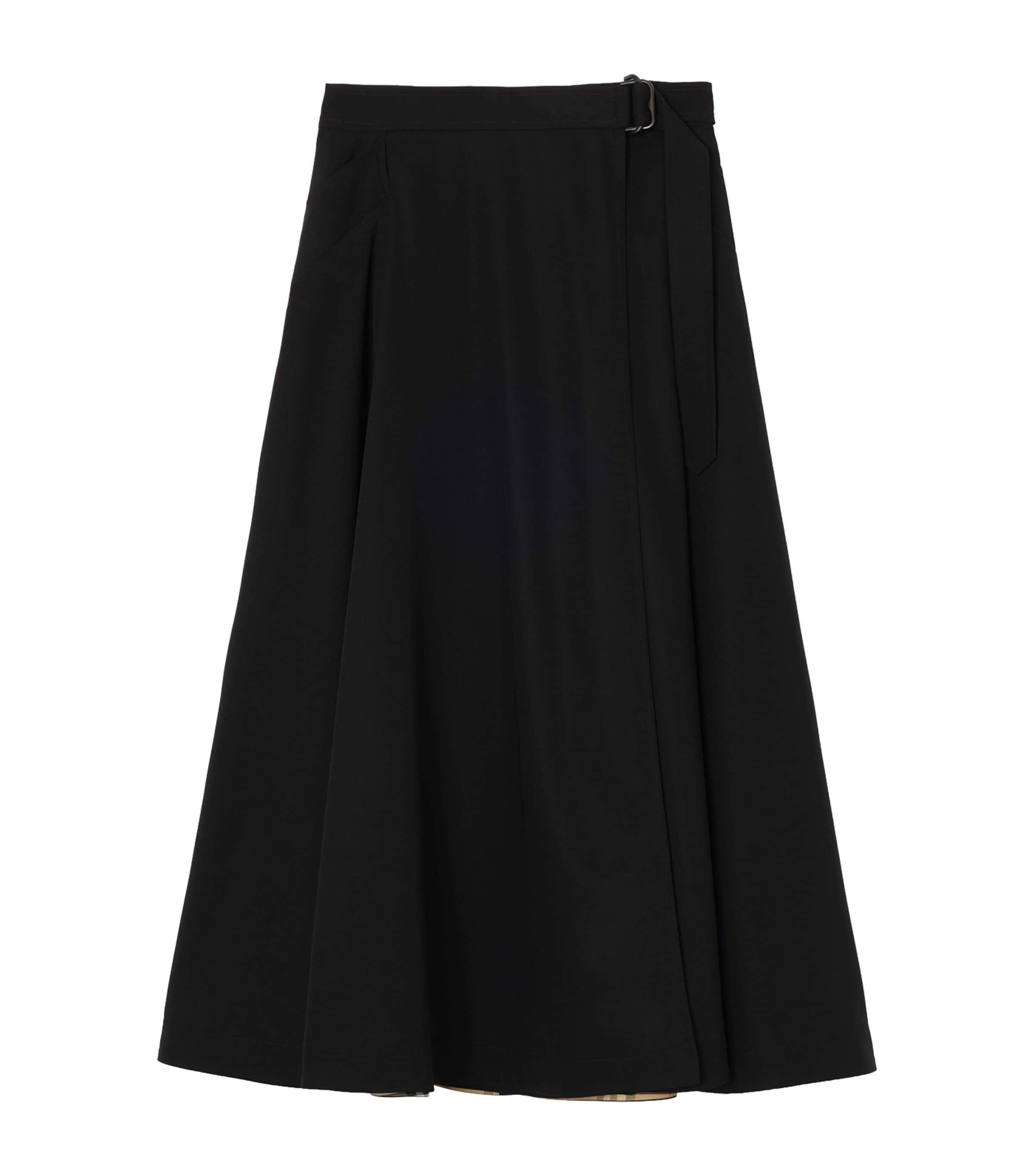 Burberry Womens Wool Belted Midi Skirt Black