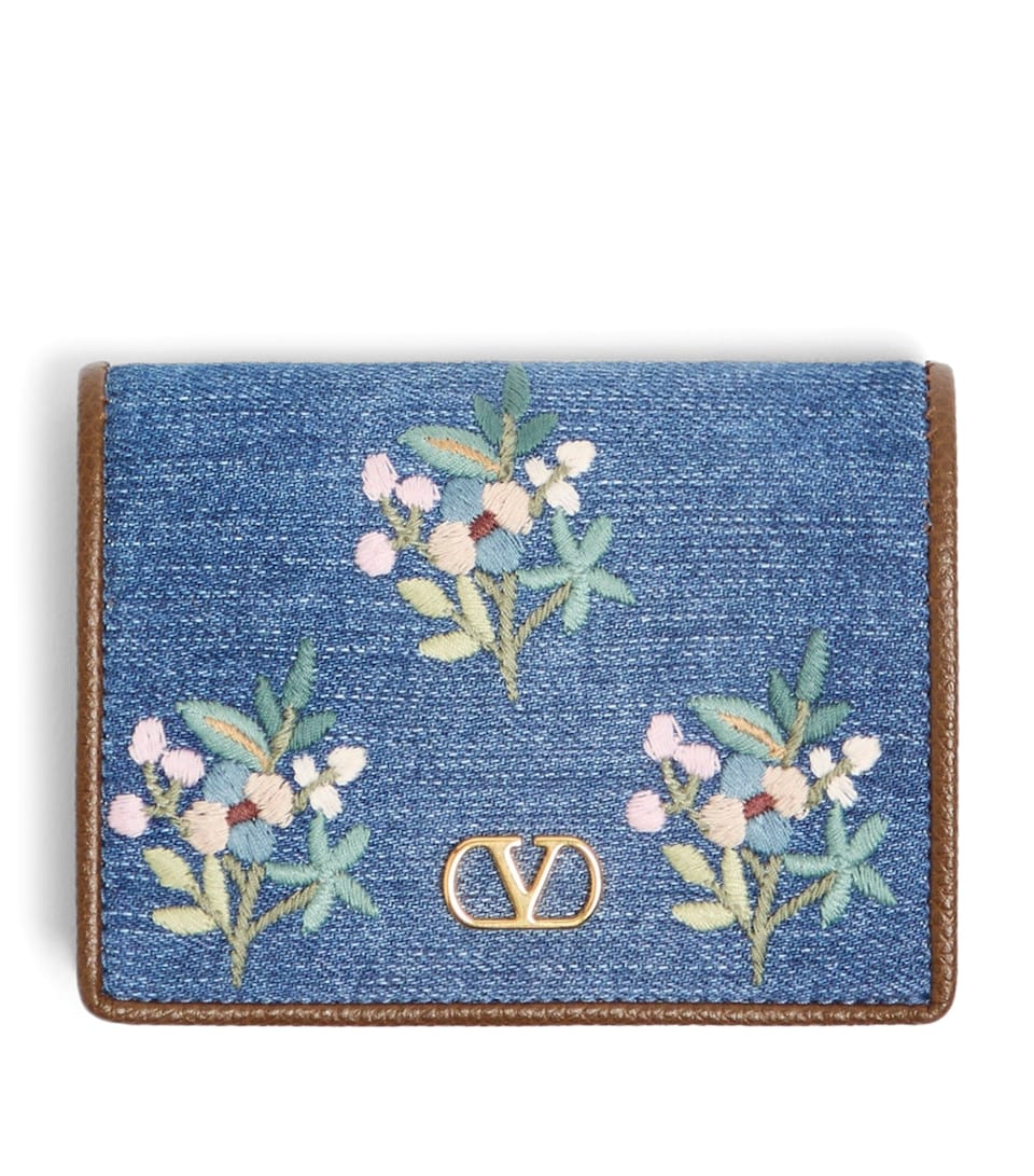 Floral-Embroidered VLogo Wallet