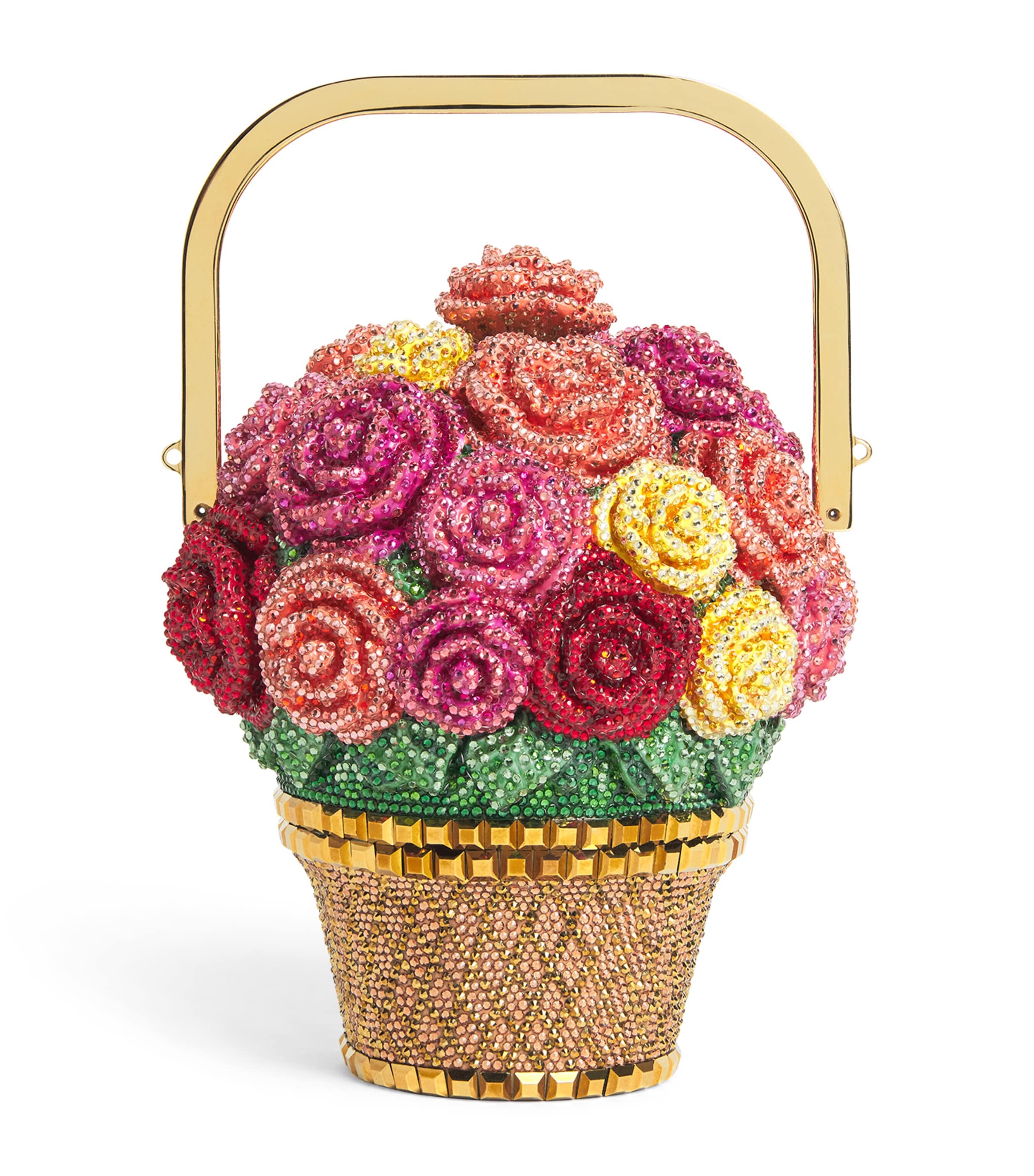 Judith Leiber Embellished Basket of Roses Top-Handle Bag Chmpg Fuchsia Mul