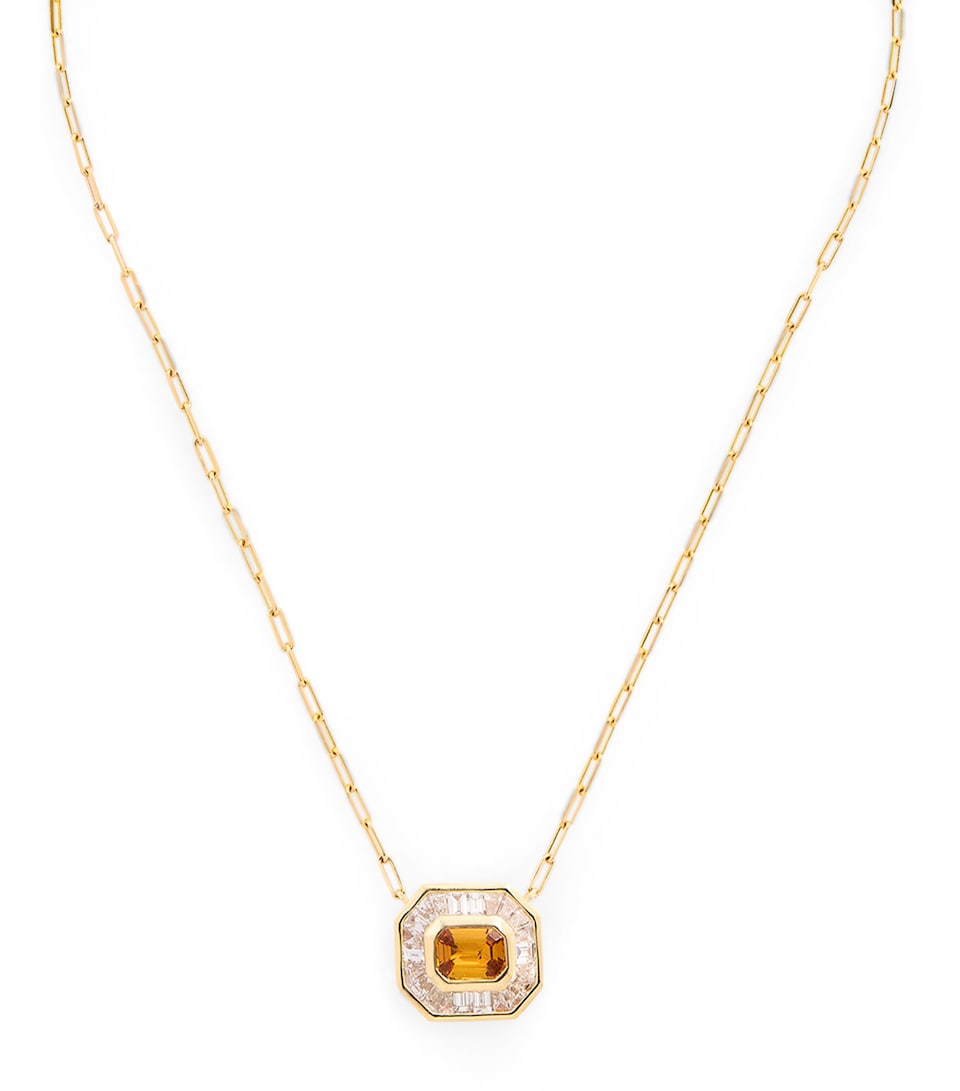Yellow Gold, Diamond and Sapphire Halo Mini Deco Pendant Necklace