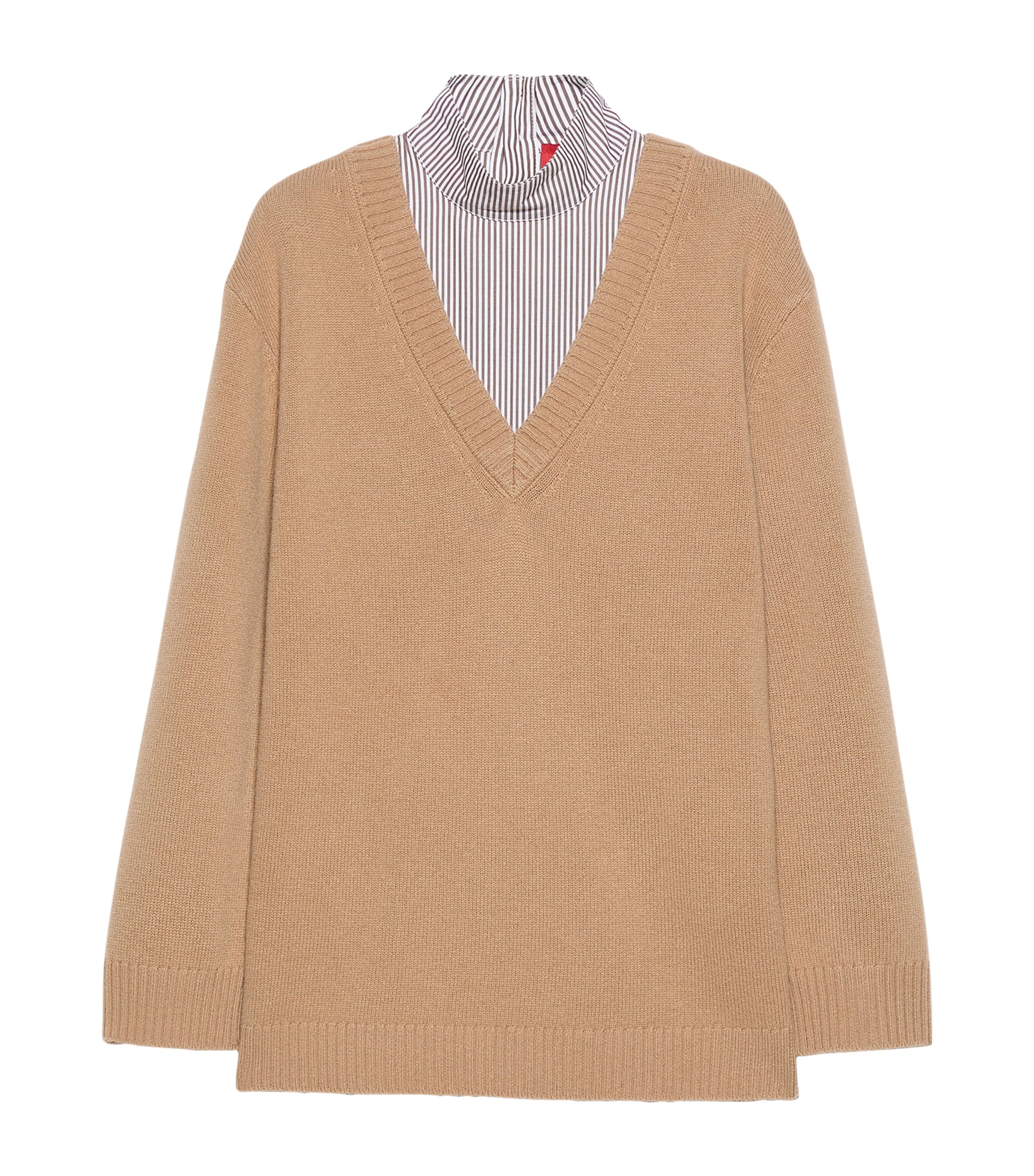 MAX&Co. Womens Shirt-Detail Wool Sweater Camel