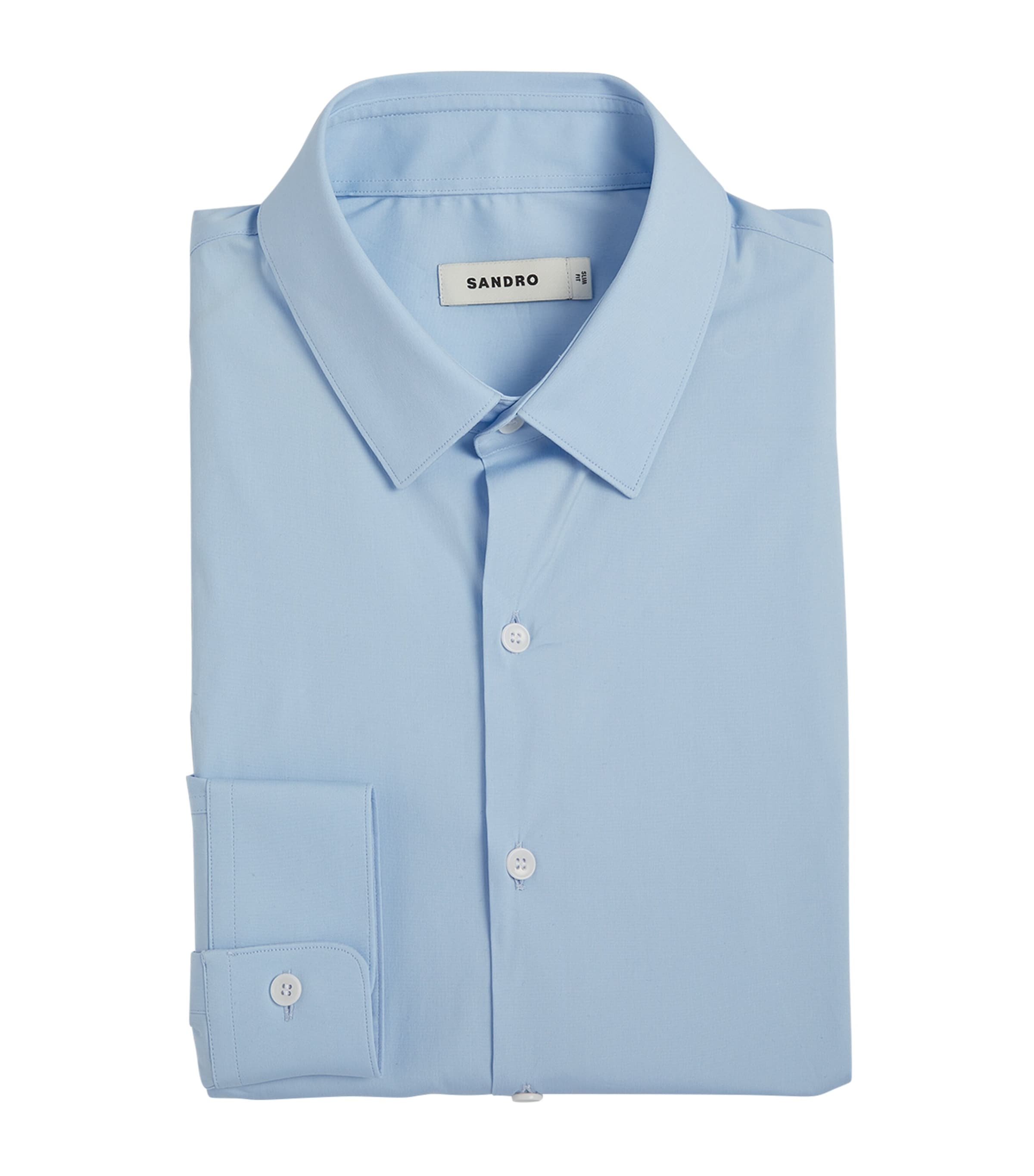 Sandro Paris Mens Cotton-Blend Point-Collar Shirt Sky Blue