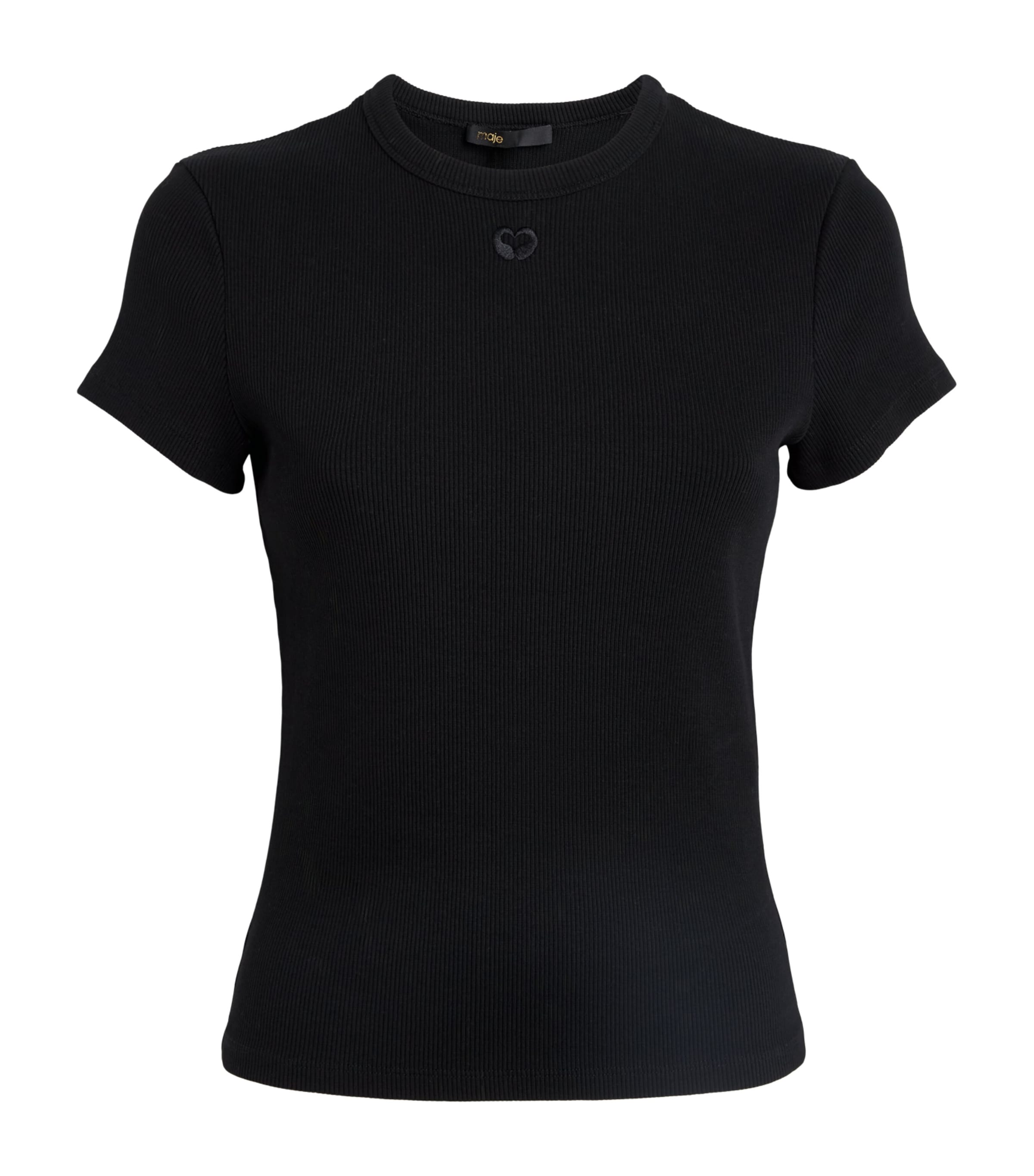 Maje Womens Stretch-Cotton Ribbed T-Shirt Black