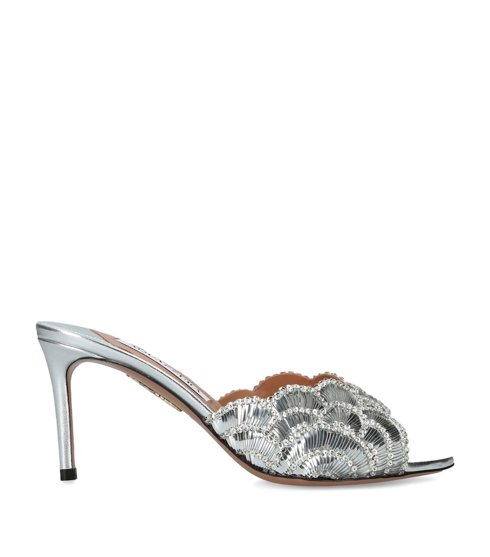 Aquazzura Leather Ce Soir Mules 75 Silver