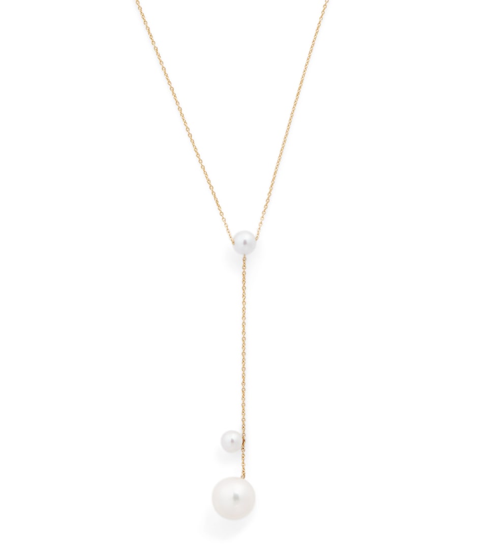 Yellow Gold and Pearl Trois Moon Necklace