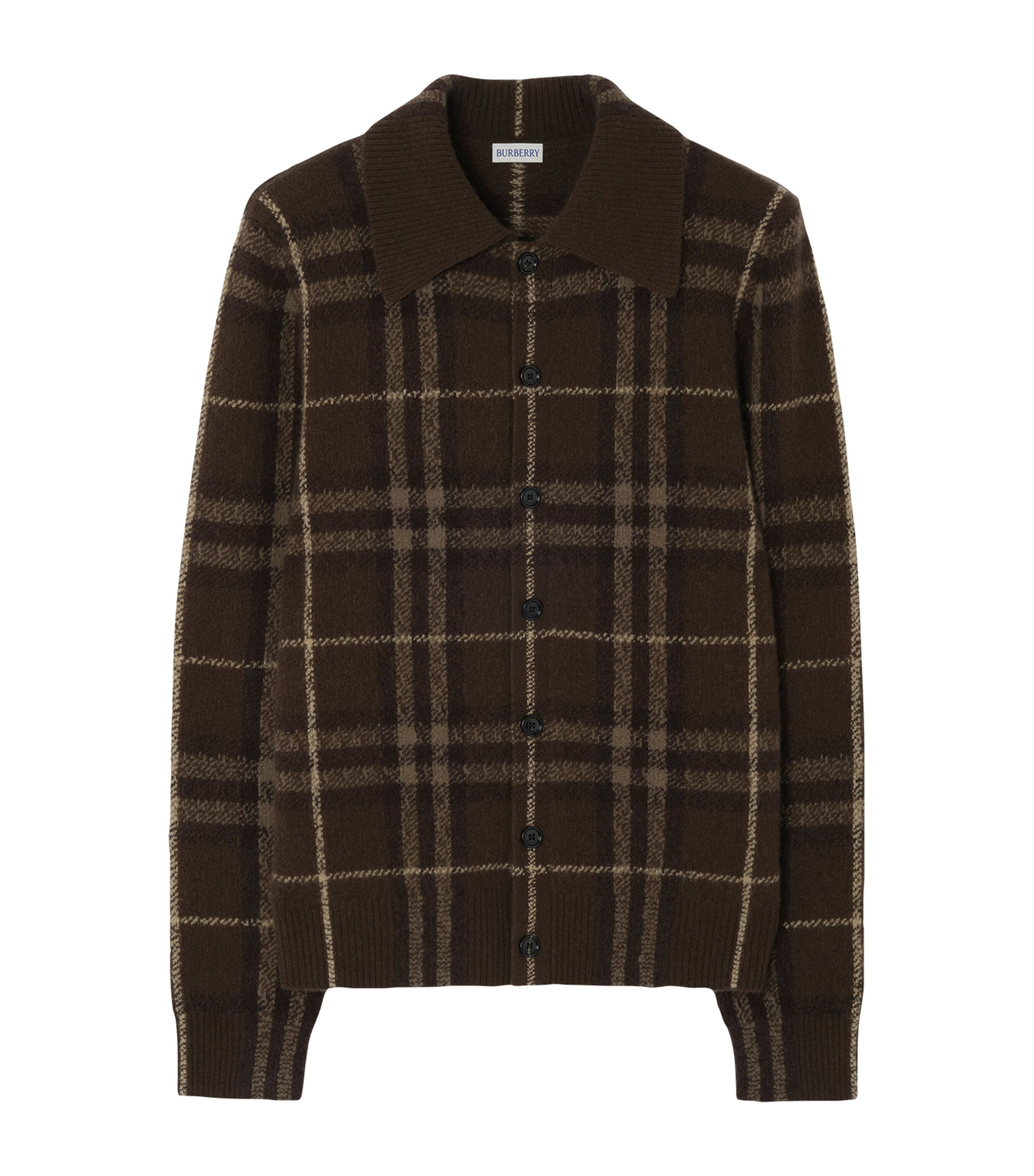 Burberry Mens Cashmere Check Cardigan Sepia Brown
