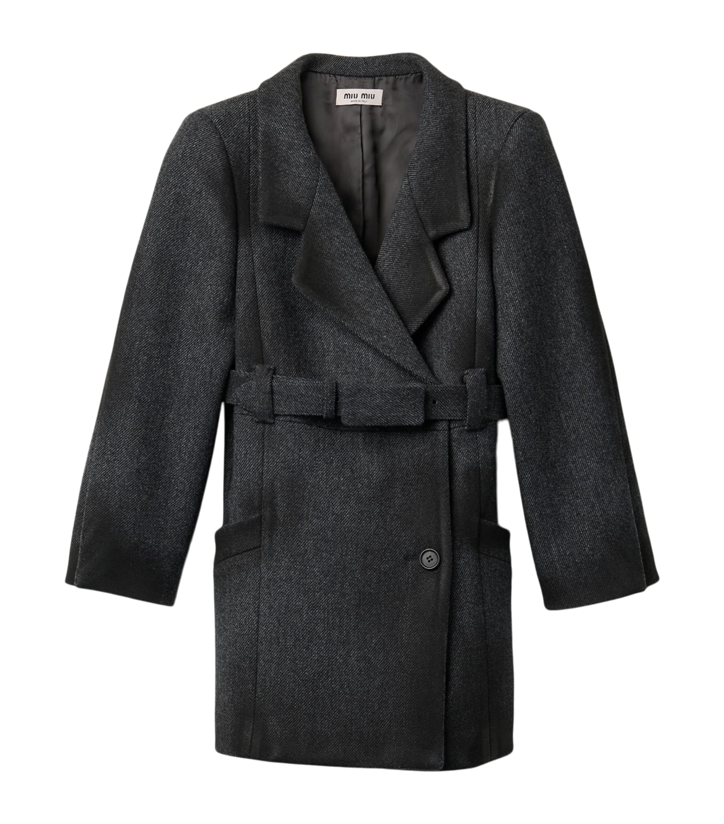 Miu Miu Womens Wool Single-Breasted Belted Coat Grey