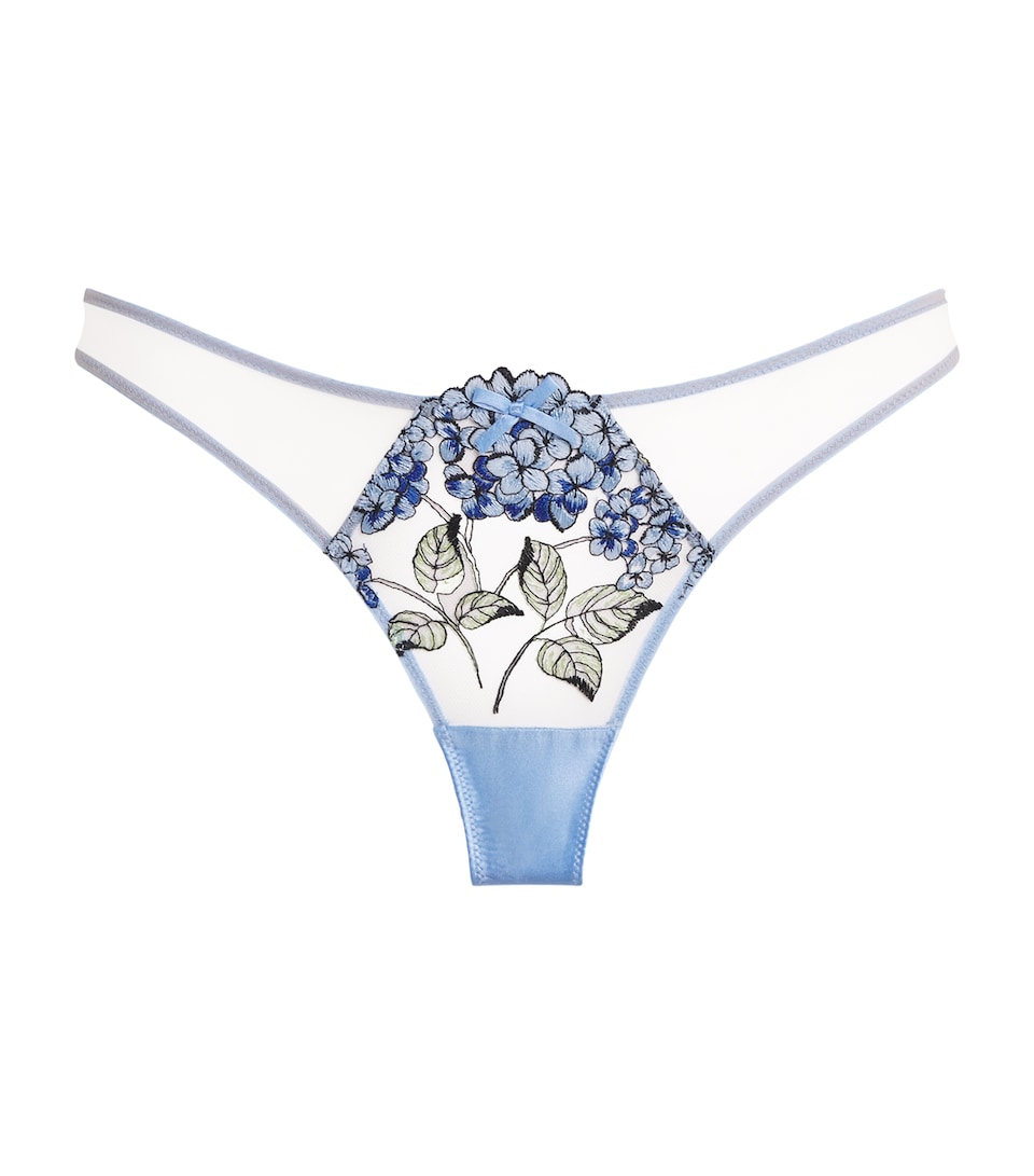 Fleur Du Mal Womens Embroidered Hydrangea Briefs Petal Blue