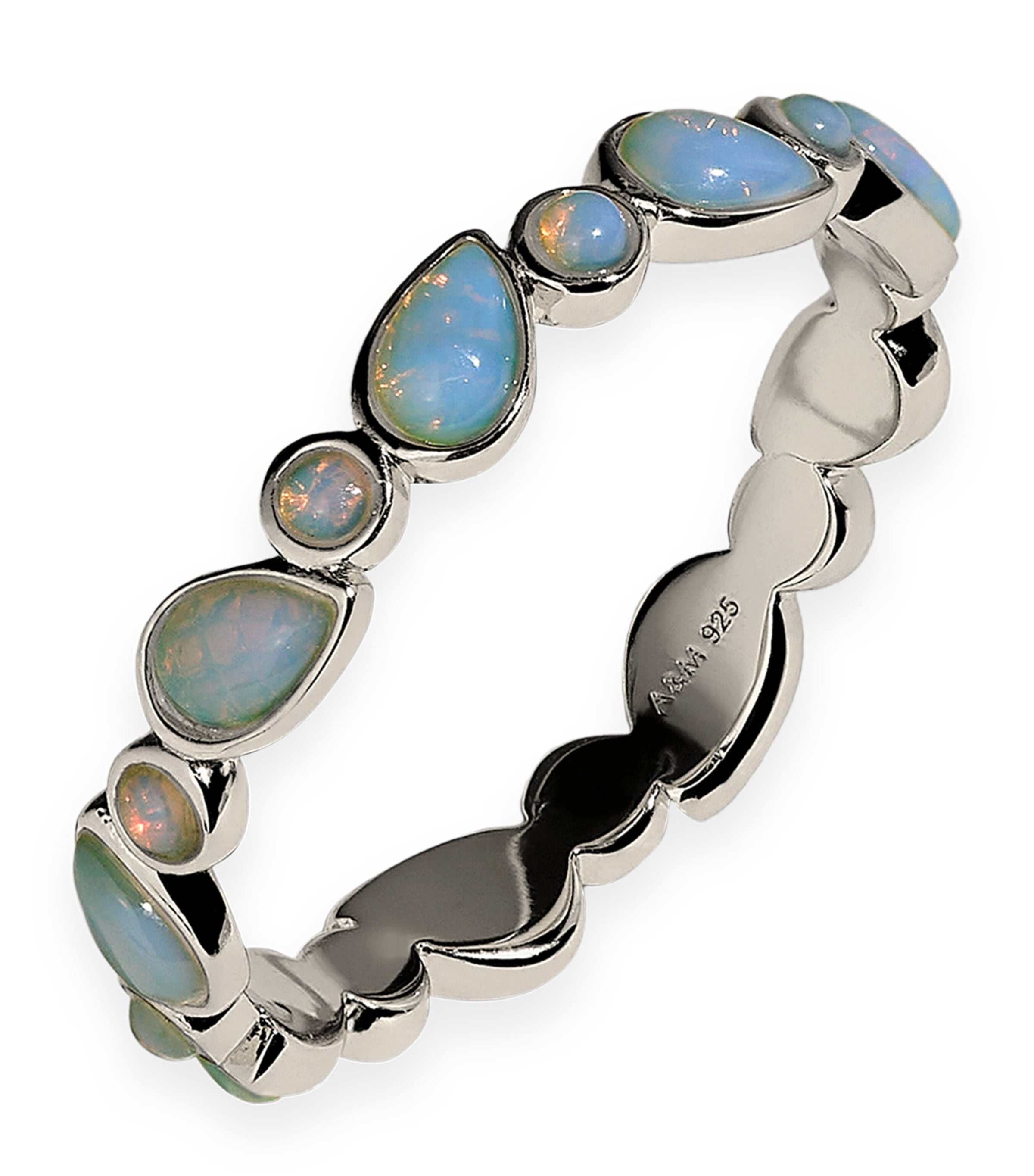 Astrid & Miyu Rhodium-Plated Opal-Effect Bezel Ring Silver
