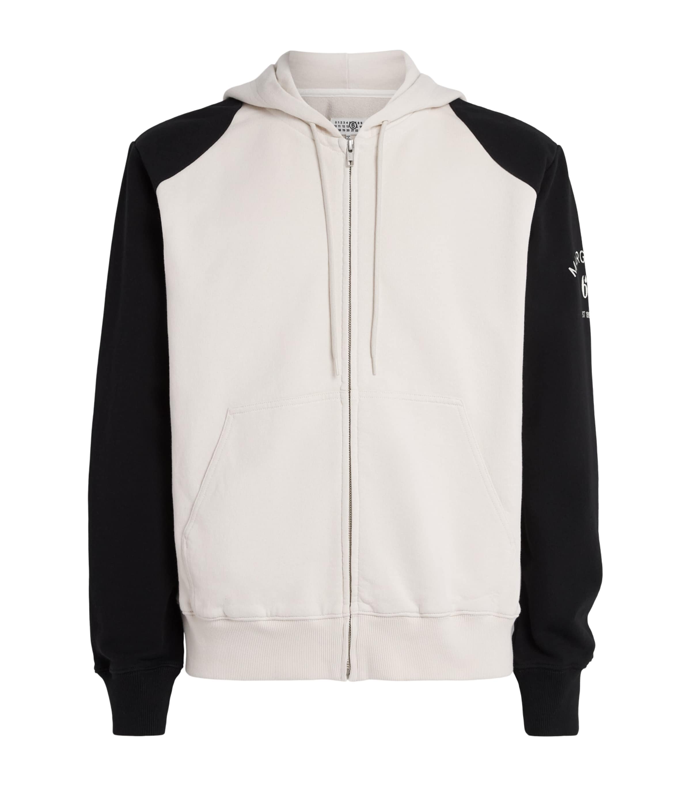 MM6 Maison Margiela Mens Cotton Two-Tone Zip-Up Hoodie Ecru/black