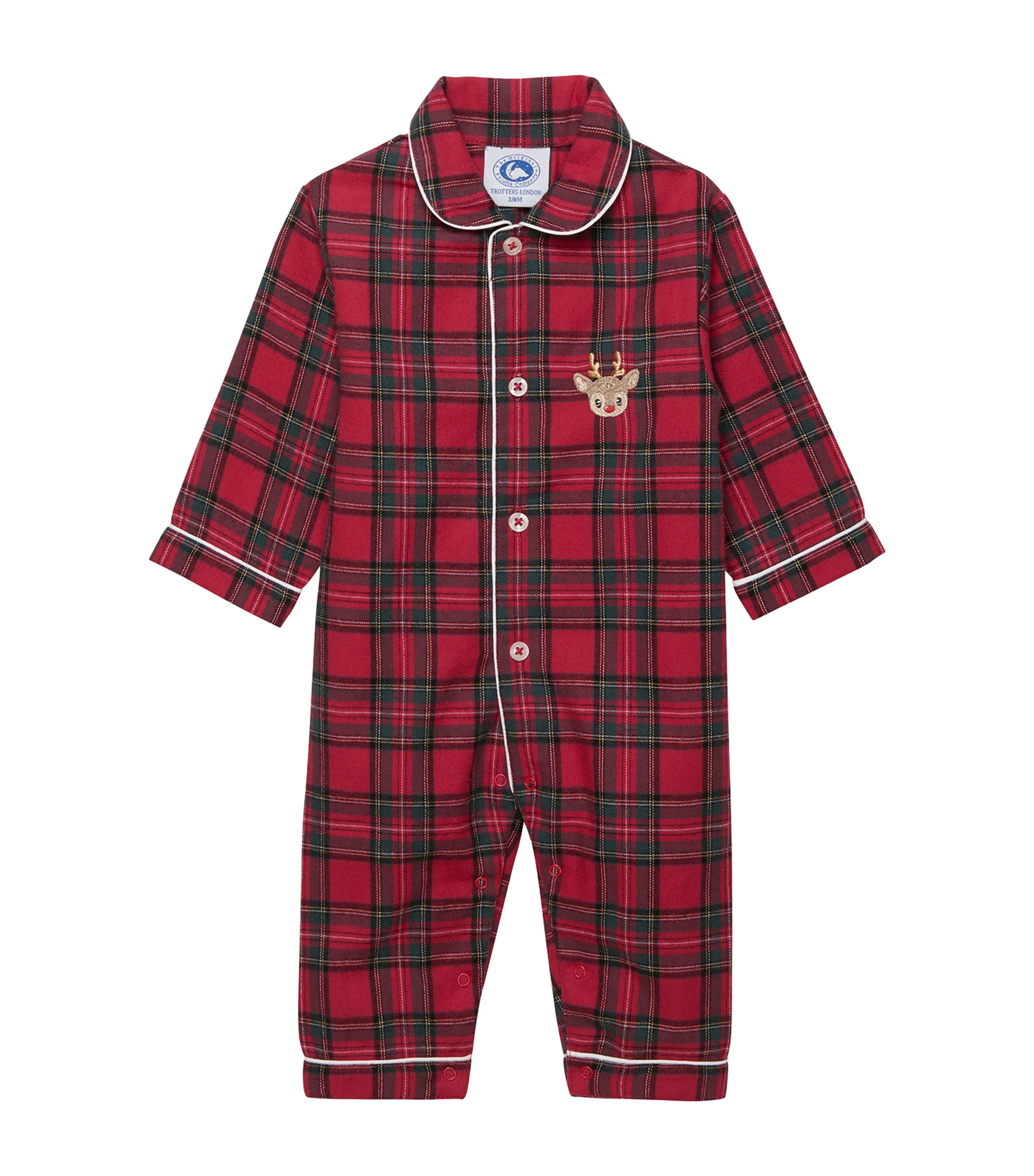 Trotters Cotton Tartan Reindeer Playsuit (3-9 Months) Red Tartan