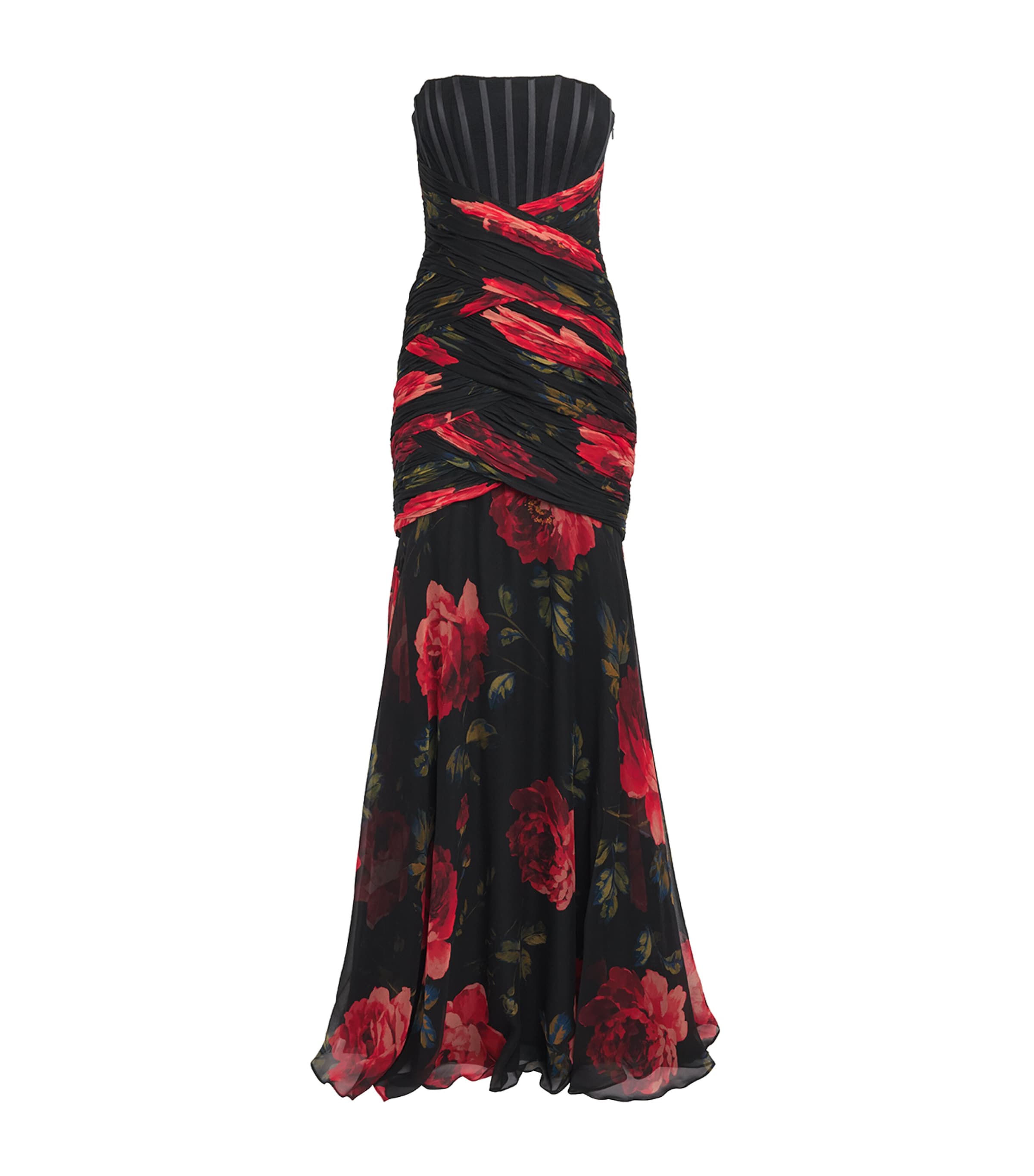 Carolina Herrera Womens Silk Chiffon Floral Bustier Gown Black Multi