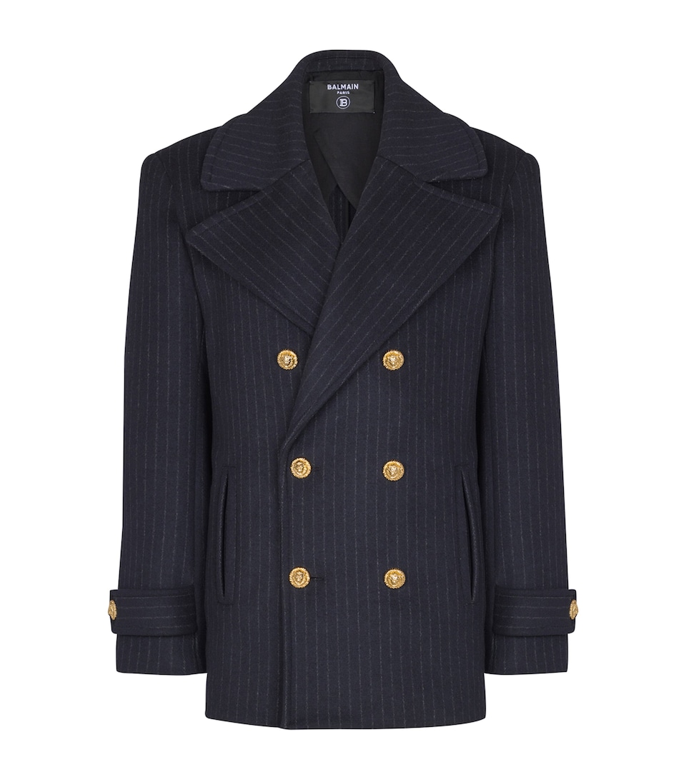 Merino Wool-Blend Stripe Pea Coat