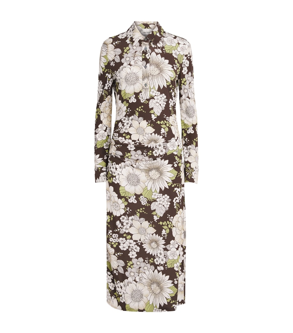 Tory Burch Womens Floral Midi Shirt Dress Brown Floral