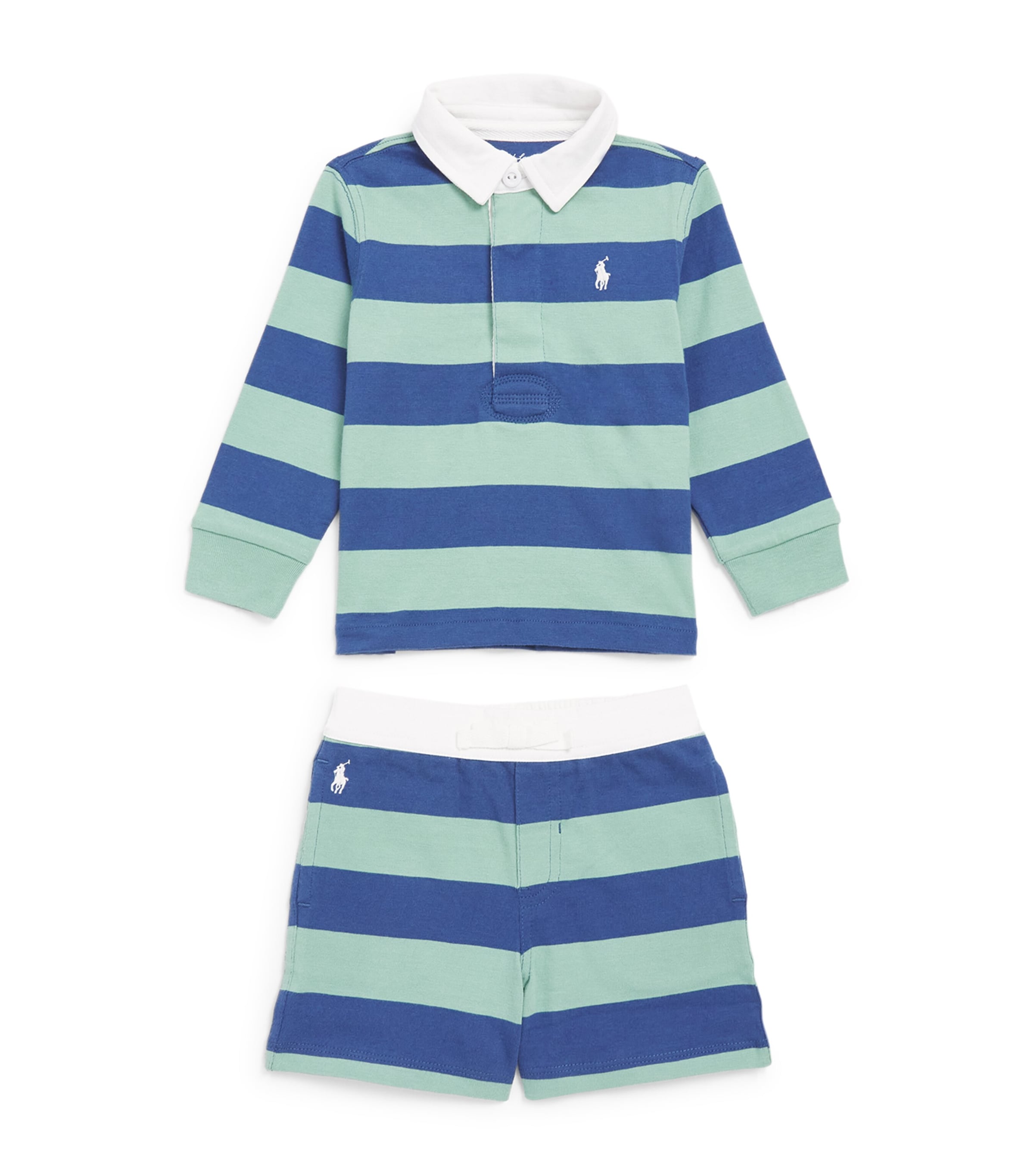 Ralph Lauren Kids Stripe Polo Sweater and Shorts Set (3-24 Months) Faded Mint/old Royal