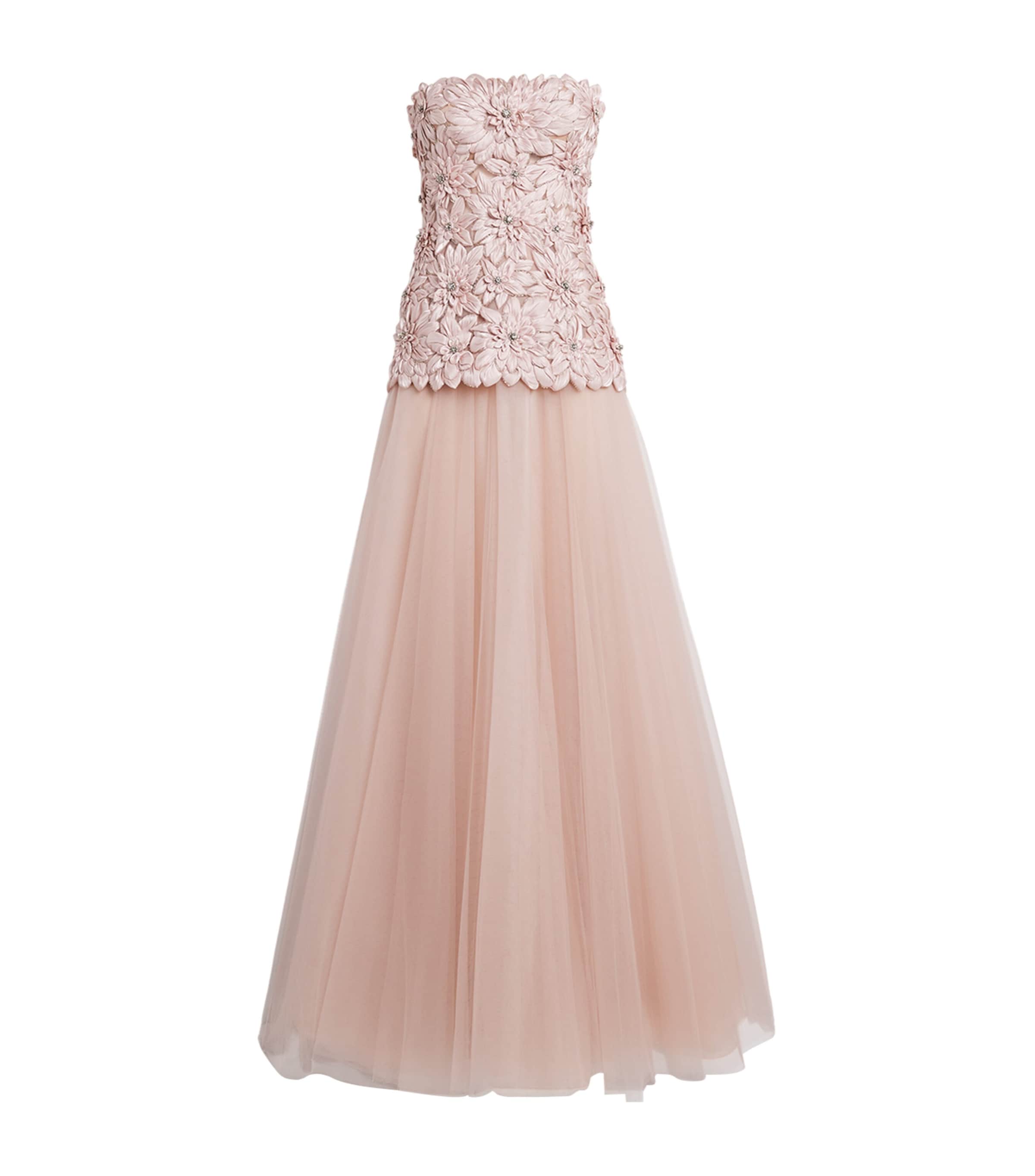 Costarellos Womens Tulle Floral Gisella Gown Dusty Pink
