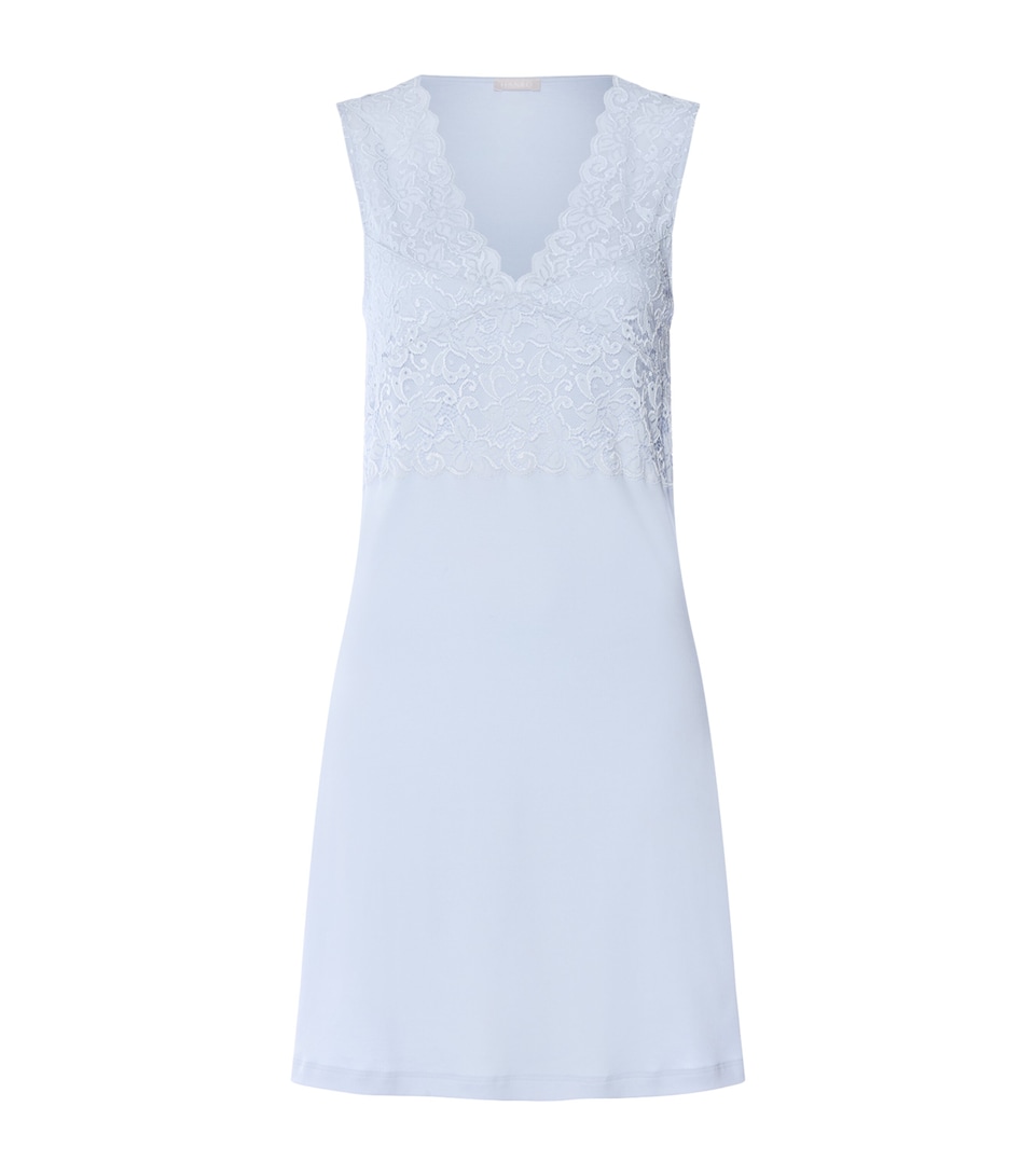 Hanro Womens Cotton Lace-Trim Moments Nightdress Blue Dove