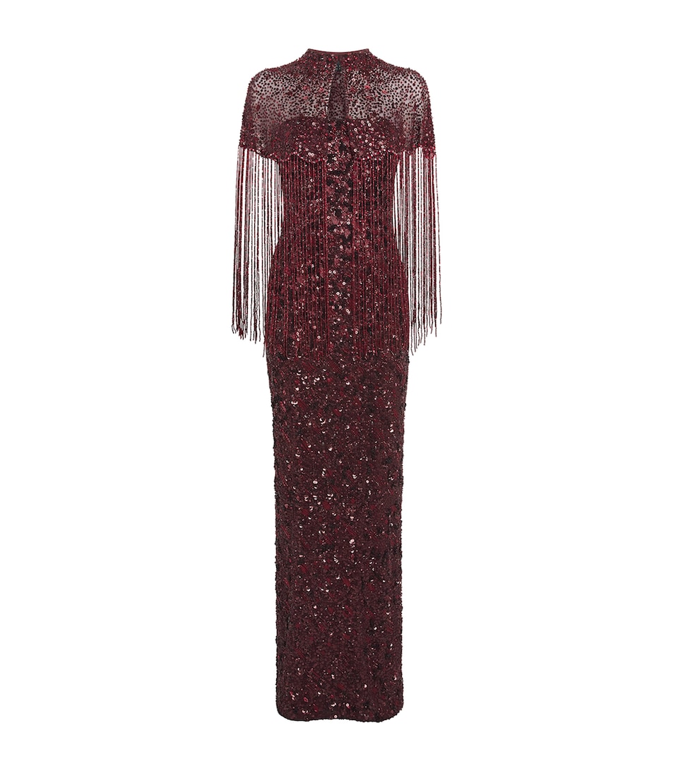 Jenny Packham Womens Embellished Sirocco Gown and Cape Bordeaux