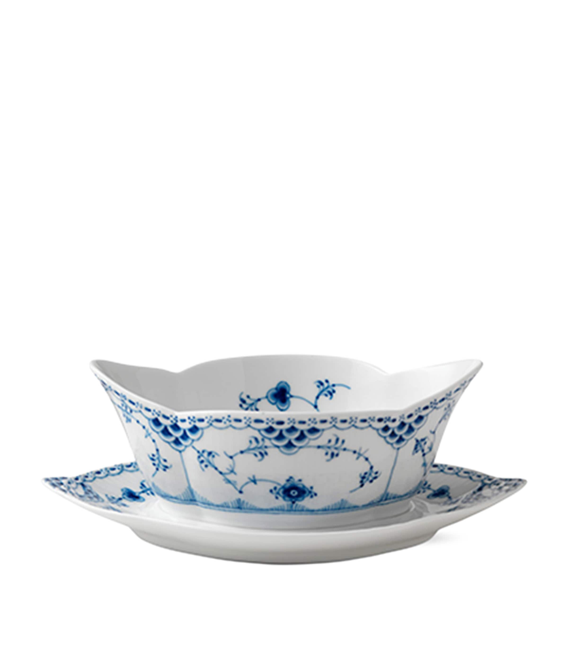 Royal Copenhagen Blue Fluted Half Lace Sauce Boat (24cm) Blue