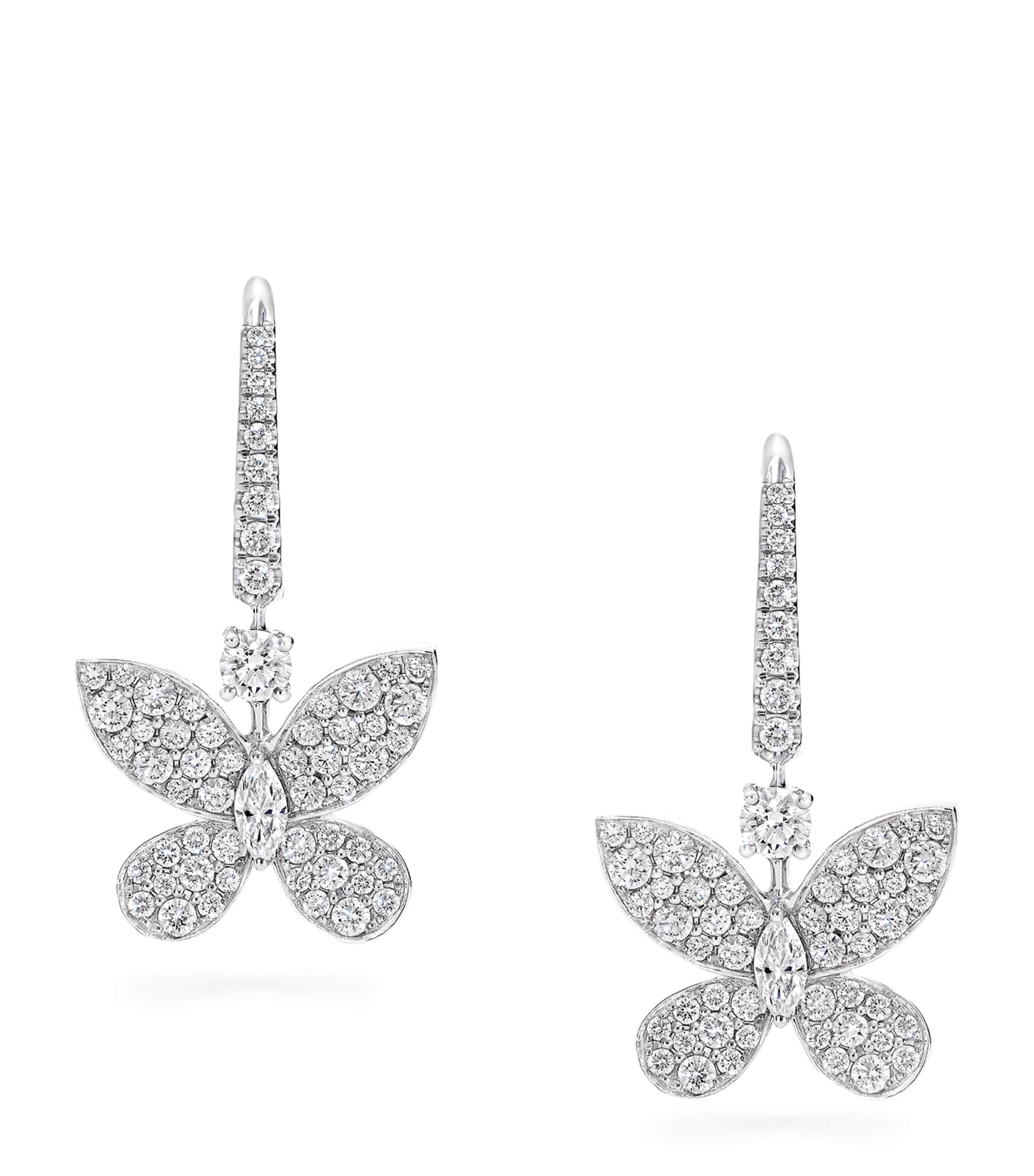 White Gold and Diamond Butterfly Mini Drop Earrings