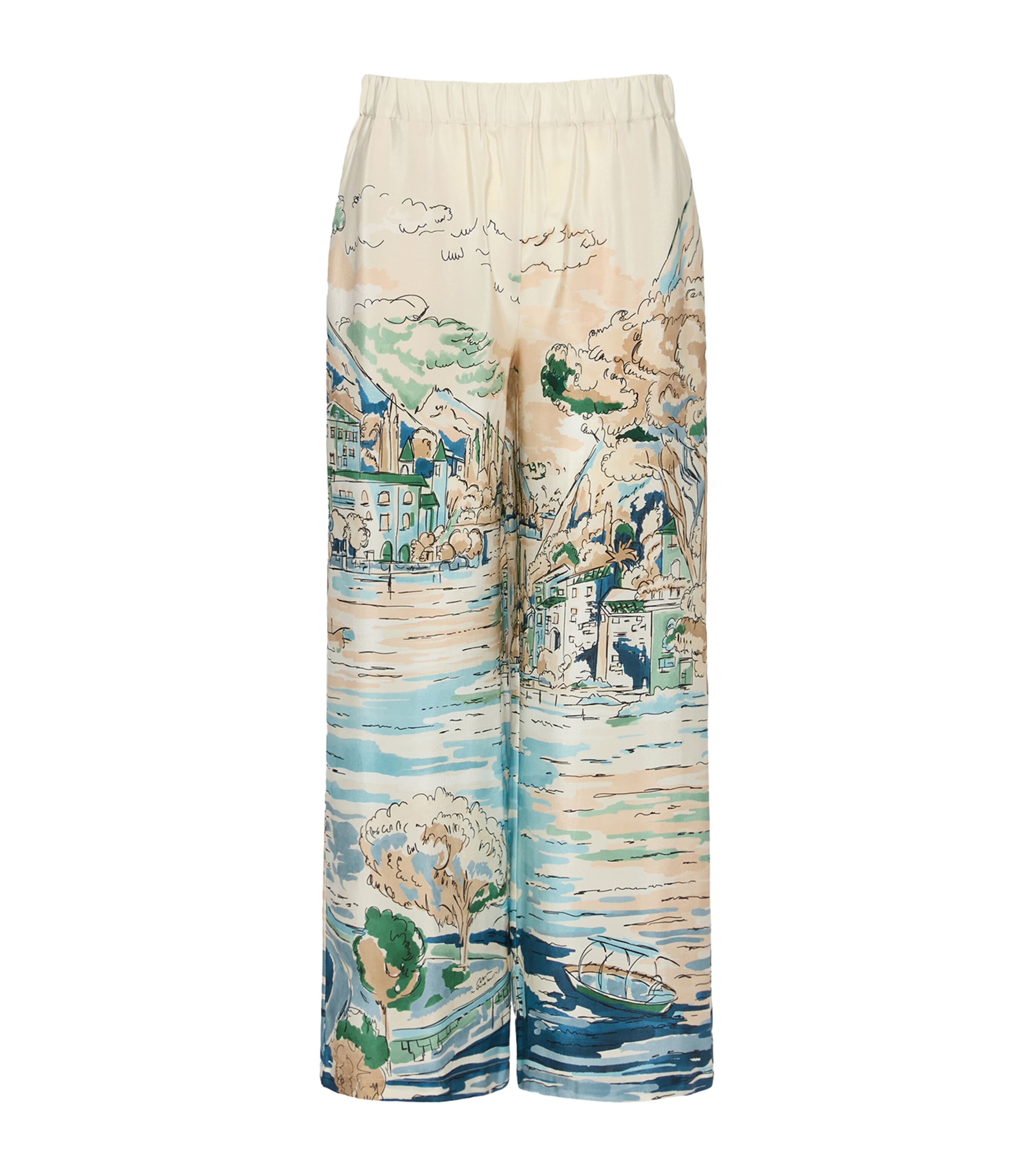 Weekend Max Mara Womens Silk Lake Print Trousers Light Blue