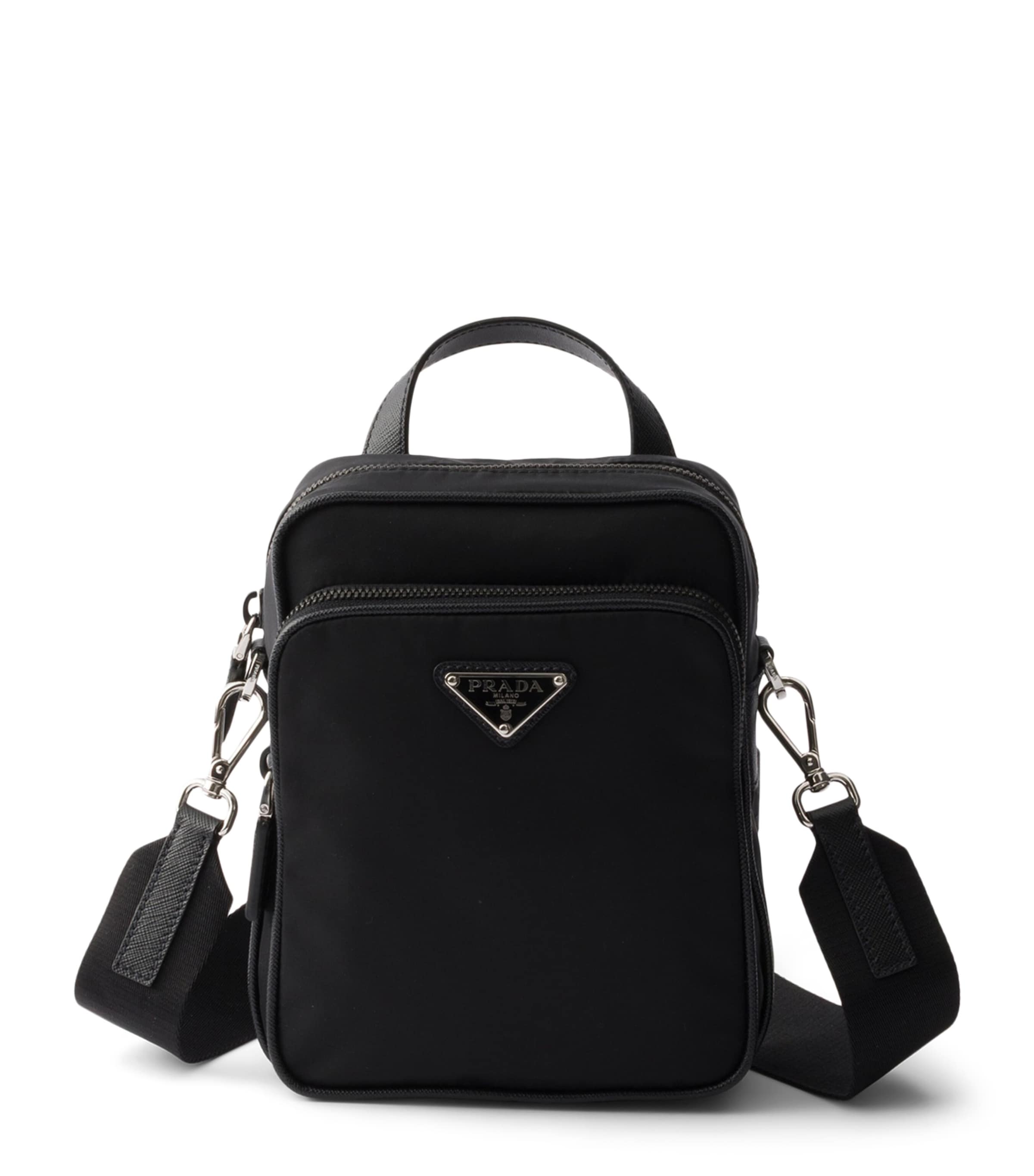 Prada Re-Nylon and Saffiano Leather Messenger Bag Black