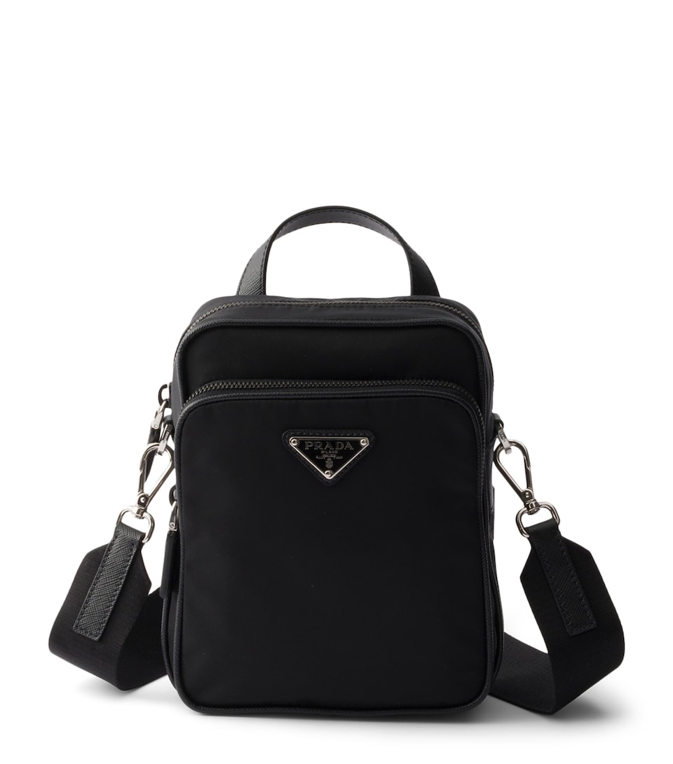 Prada Re-Nylon and Saffiano Leather Messenger Bag Black