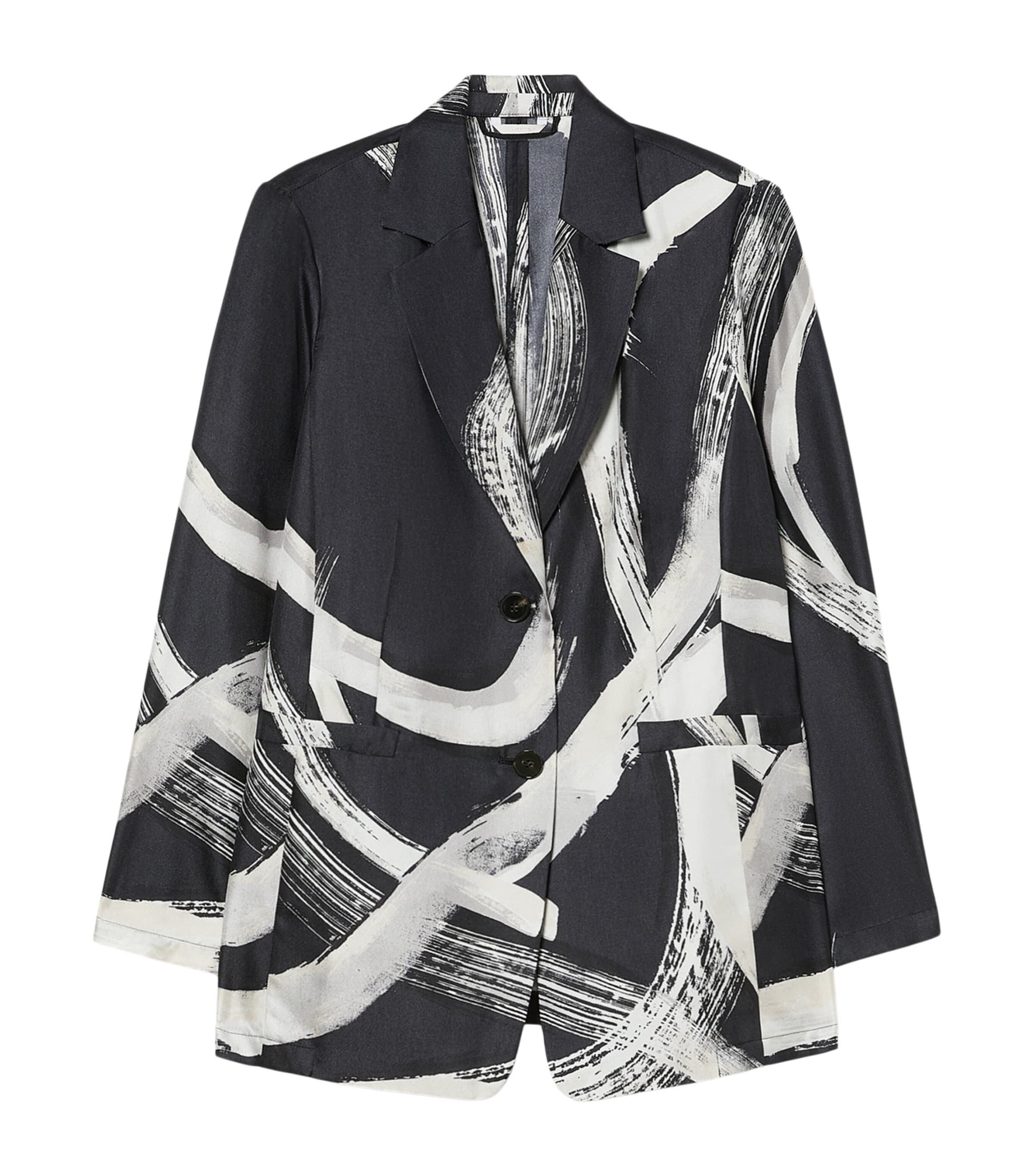 Marina Rinaldi Womens Silk Printed Blazer Black White