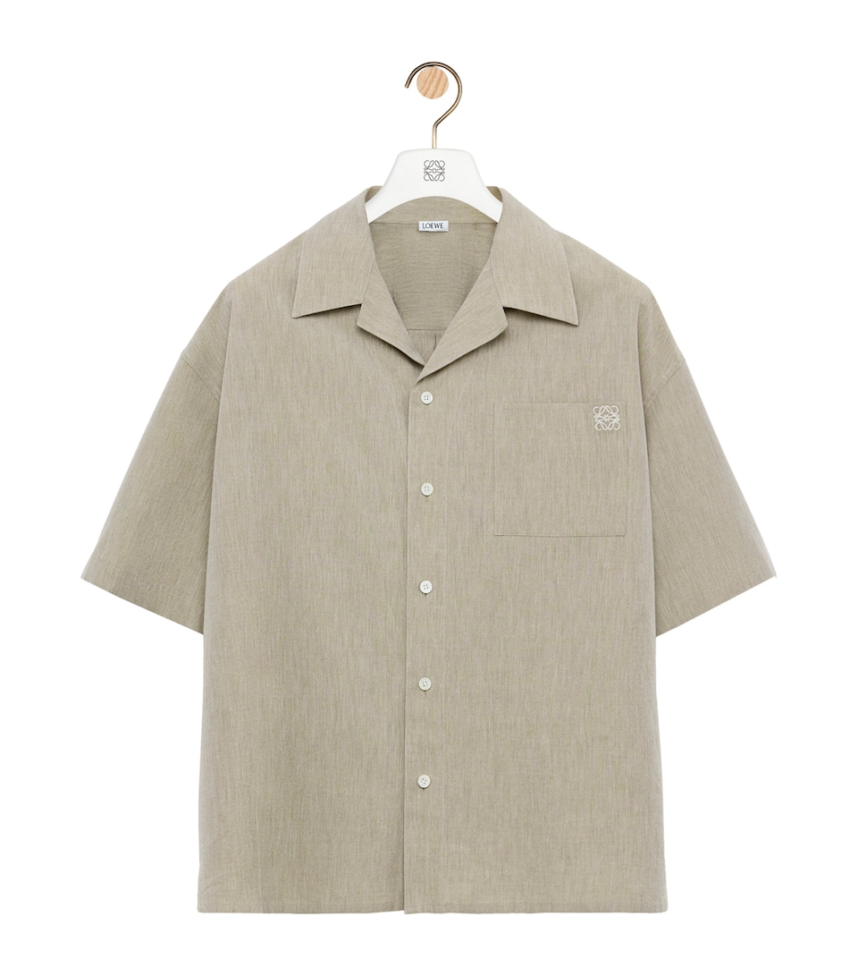 LOEWE Mens Wool-Blend Anagram Shirt Beige