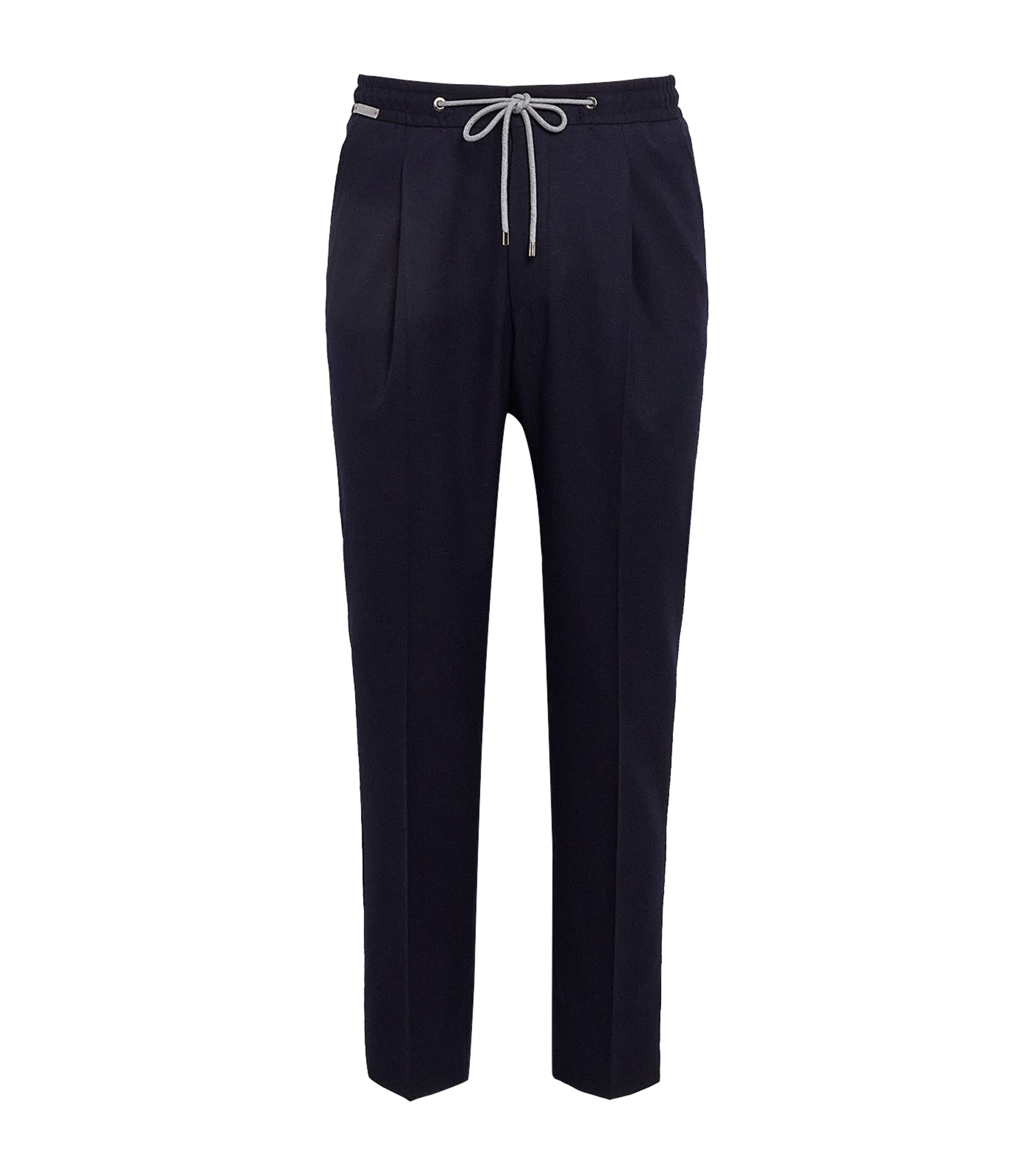 Corneliani Mens Virgin Wool Drawstring Trousers Dark Blue