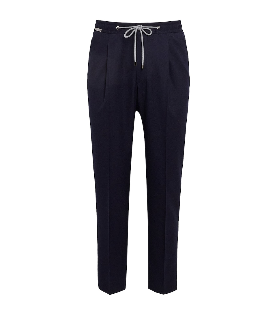 Corneliani Mens Virgin Wool Drawstring Trousers Dark Blue