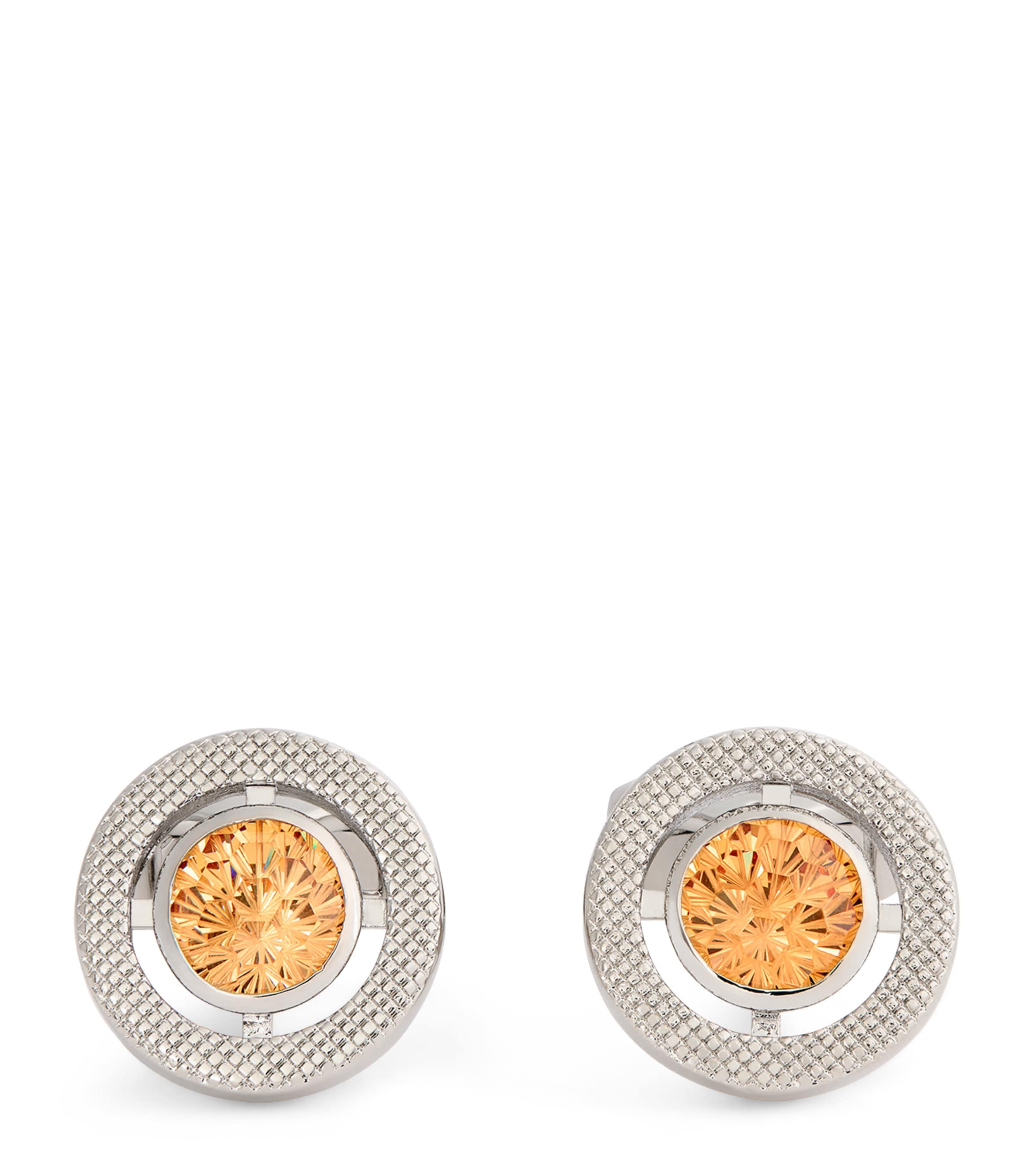 Tateossian Cubic Zirconia and Rhodium-Plated Circular Cufflinks Silver