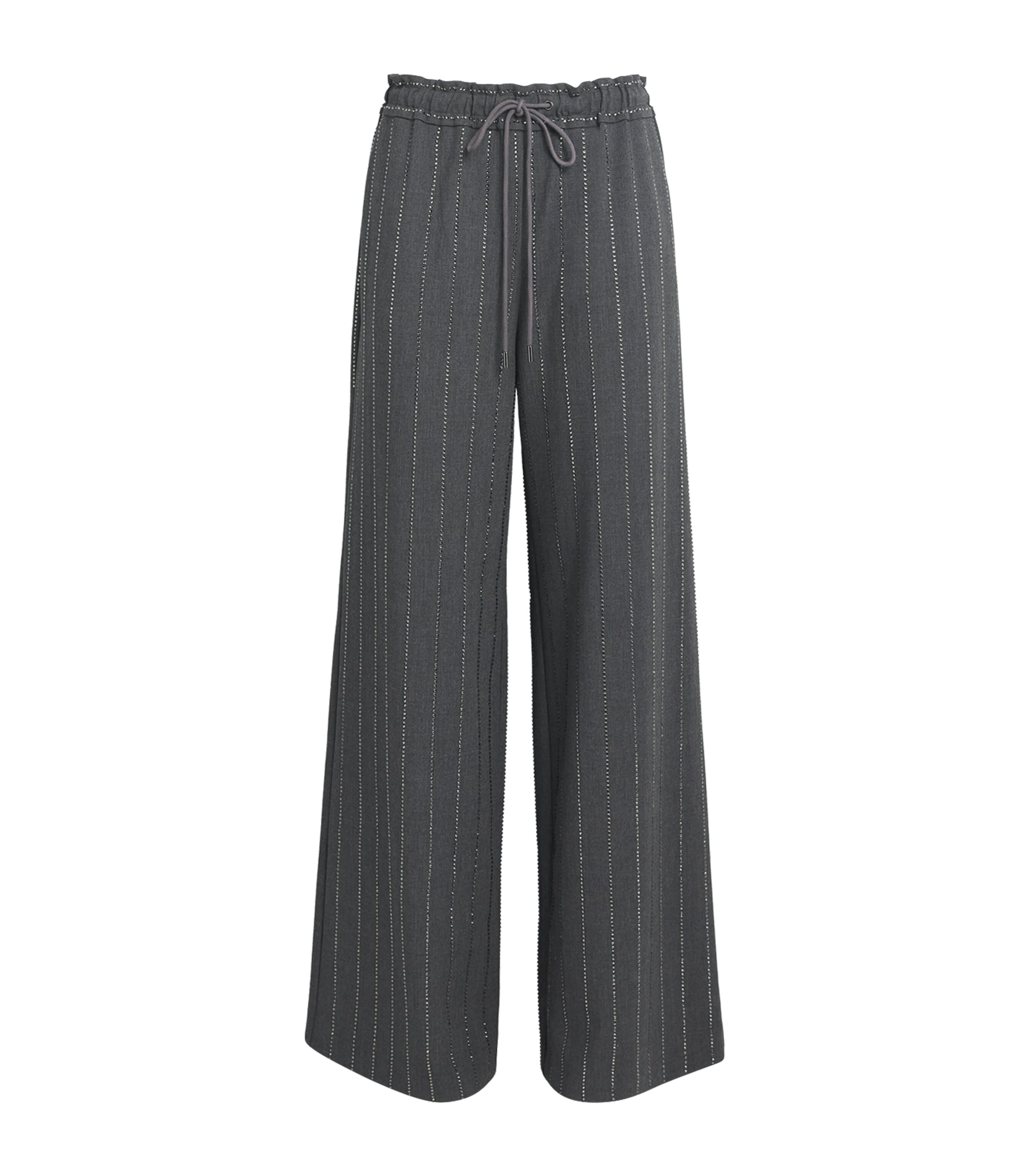 Embellished Pinstripe Wide-Leg Trousers