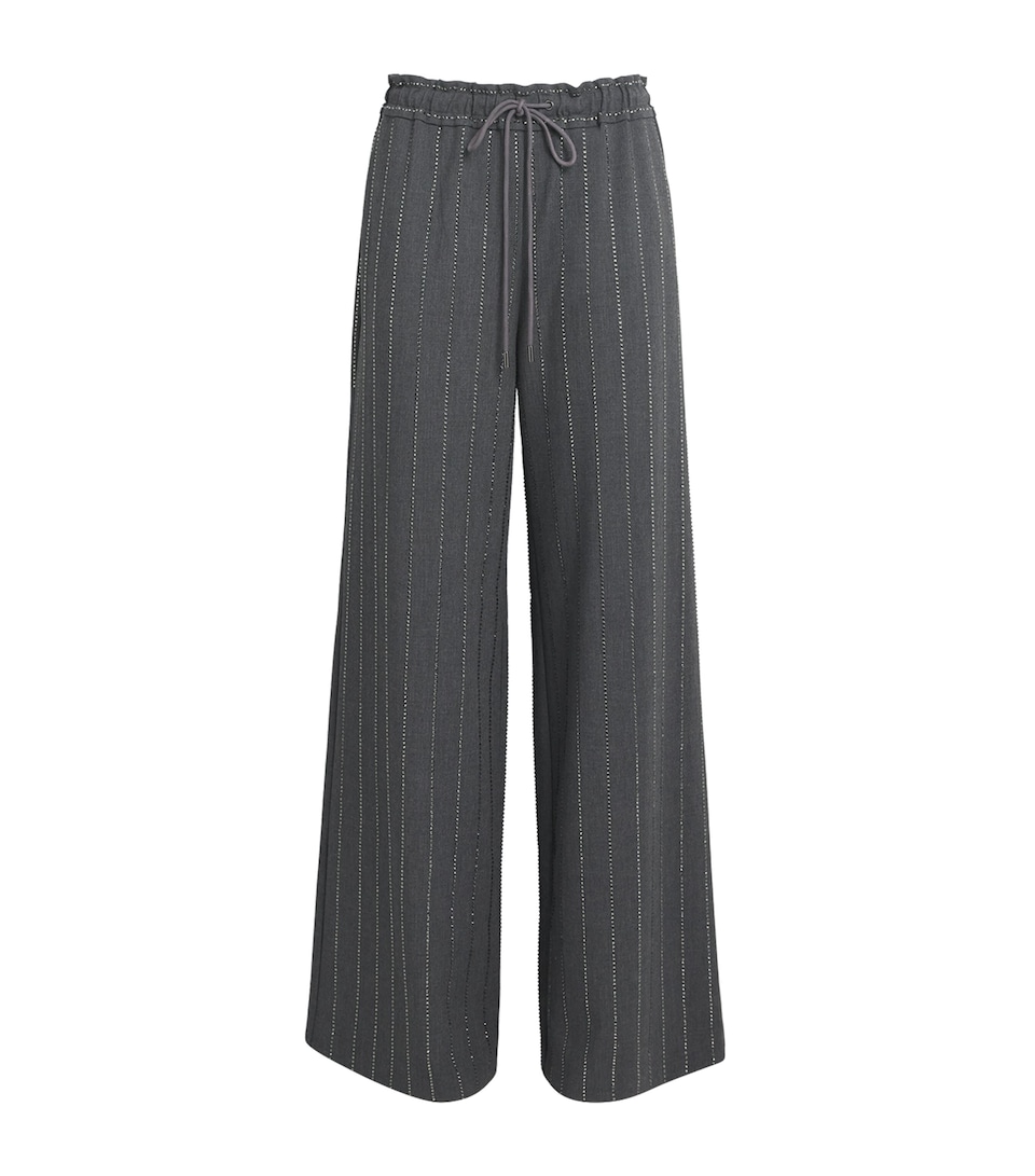 Embellished Pinstripe Wide-Leg Trousers
