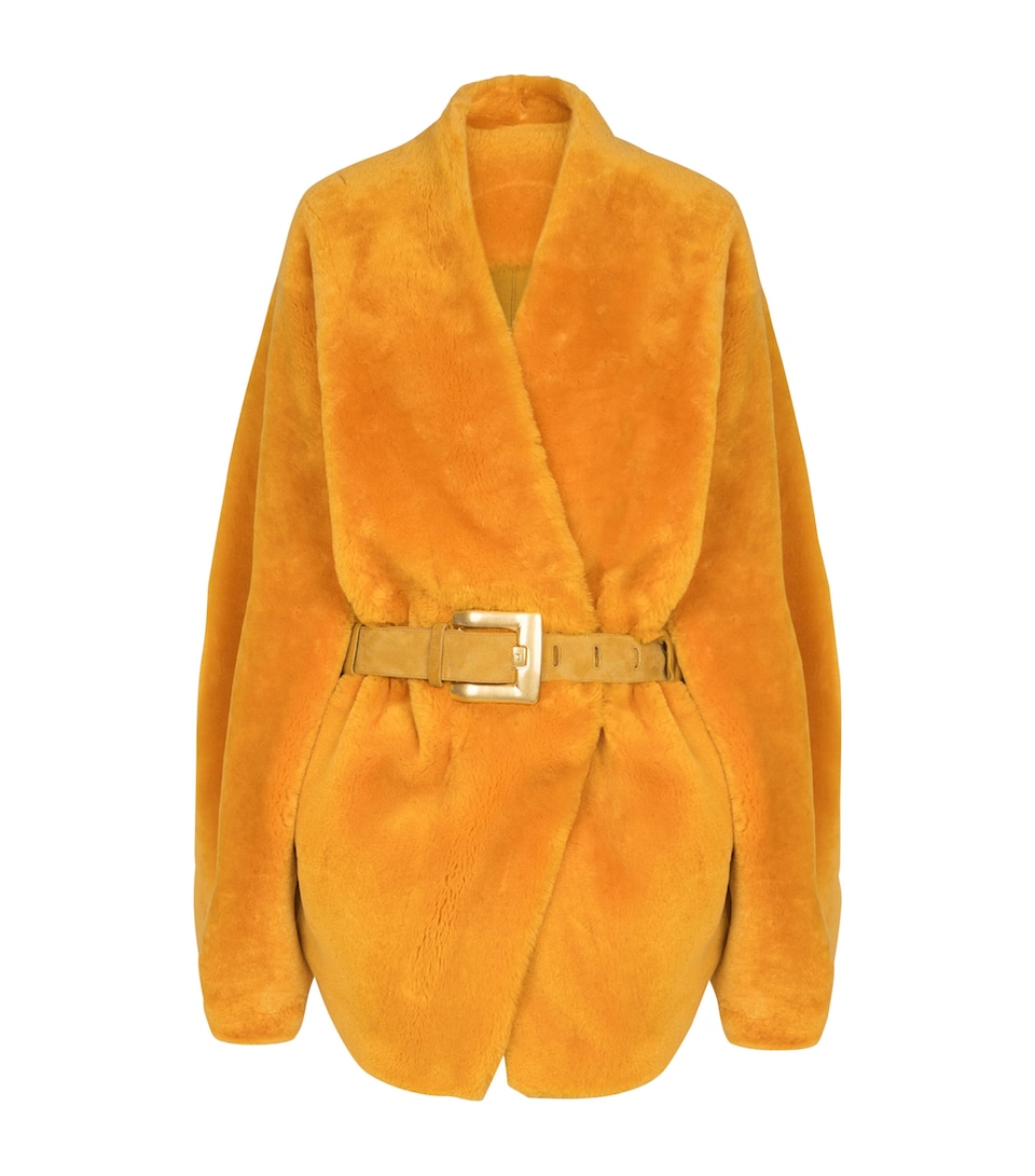 Shearling Belted Wrap Coat