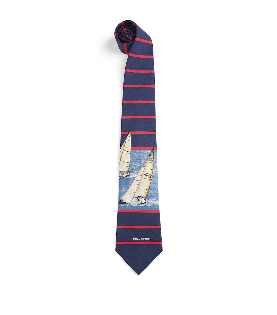 Polo Ralph Lauren Silk Stripe Sailboat Tie Navy