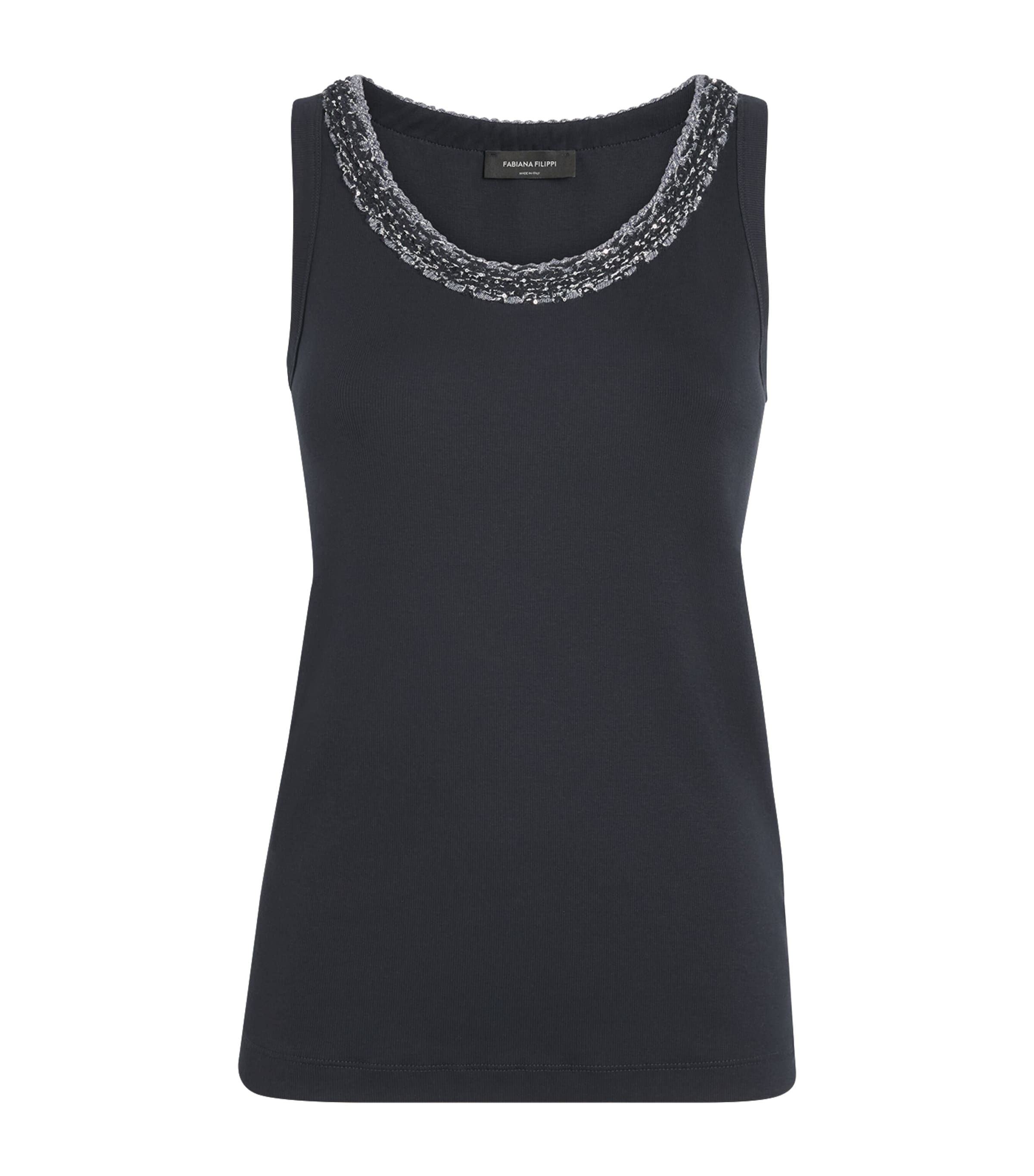 Stretch-Cotton Embellished Tank Top