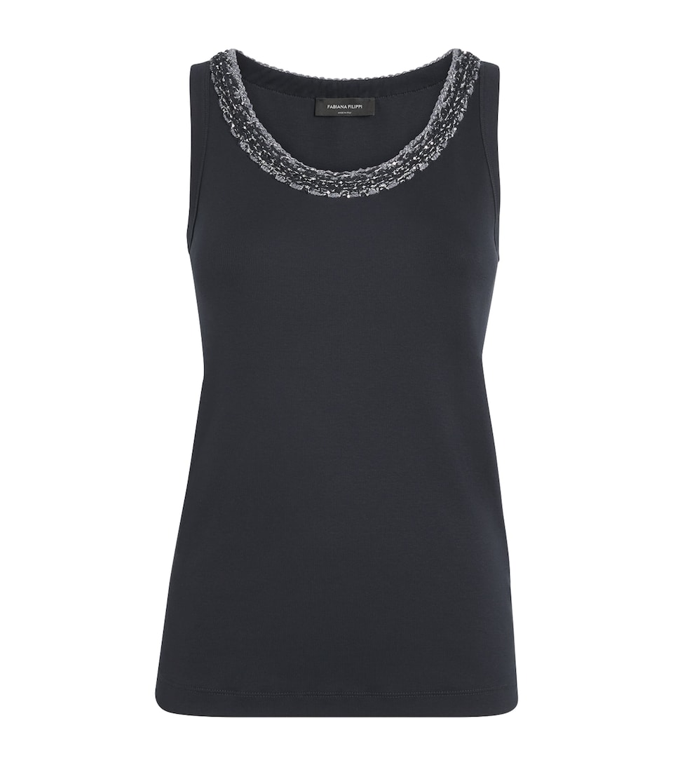 Stretch-Cotton Embellished Tank Top