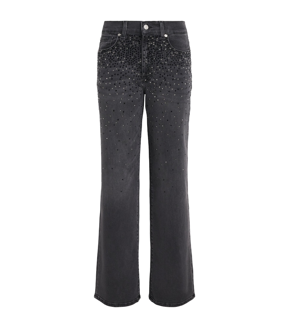7 For All Mankind Womens Embellished Stovepipe Straight Ankle Jeans Washed Black