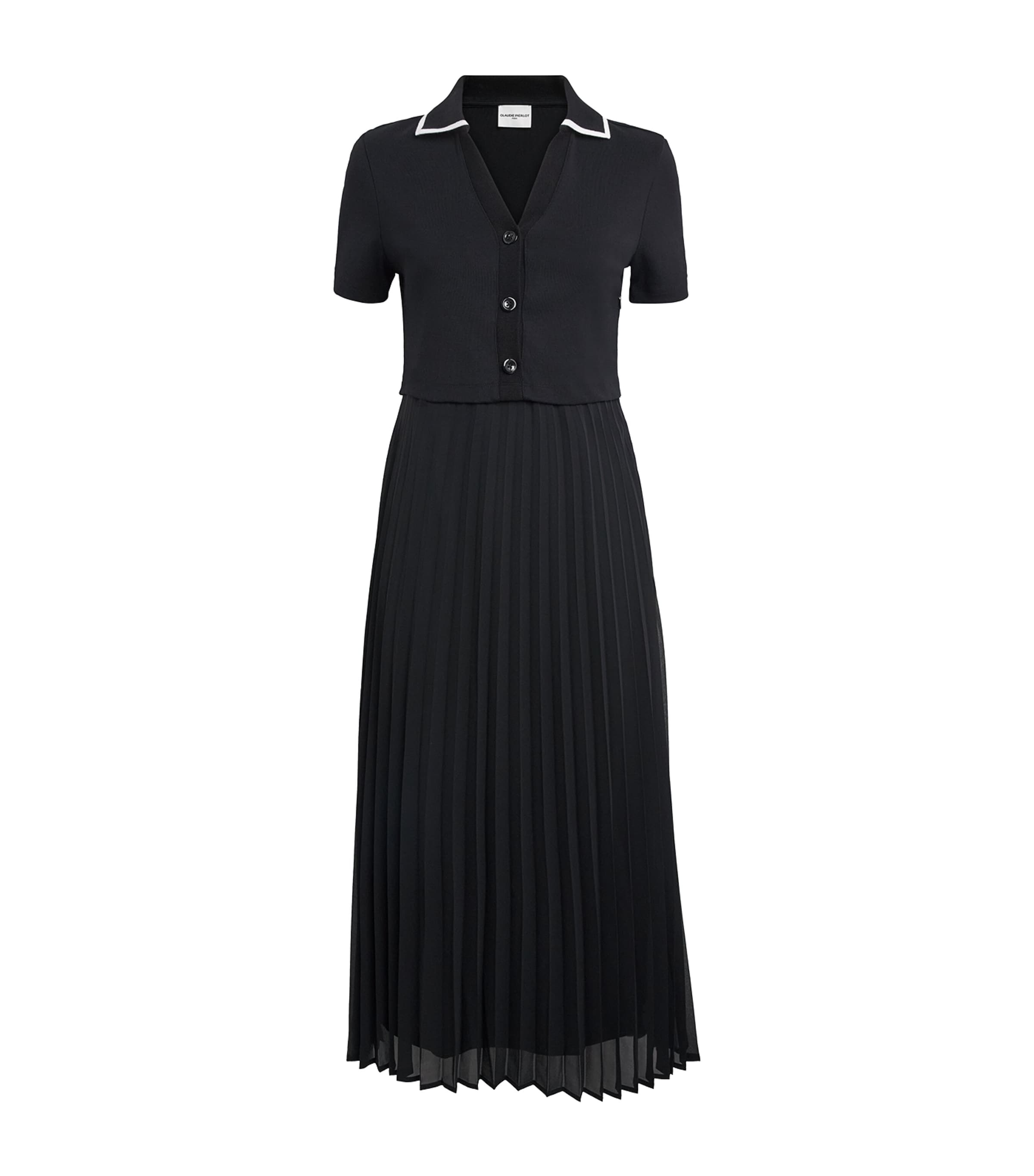 Claudie Pierlot Womens Knitted Pleated Midi Dress Black