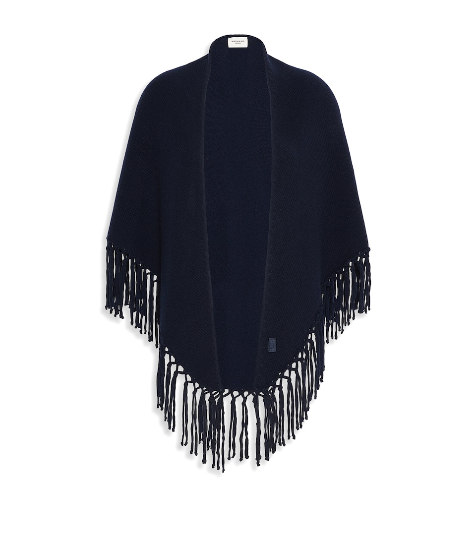 Weekend Max Mara Virgin Wool Fringed Shawl Navy