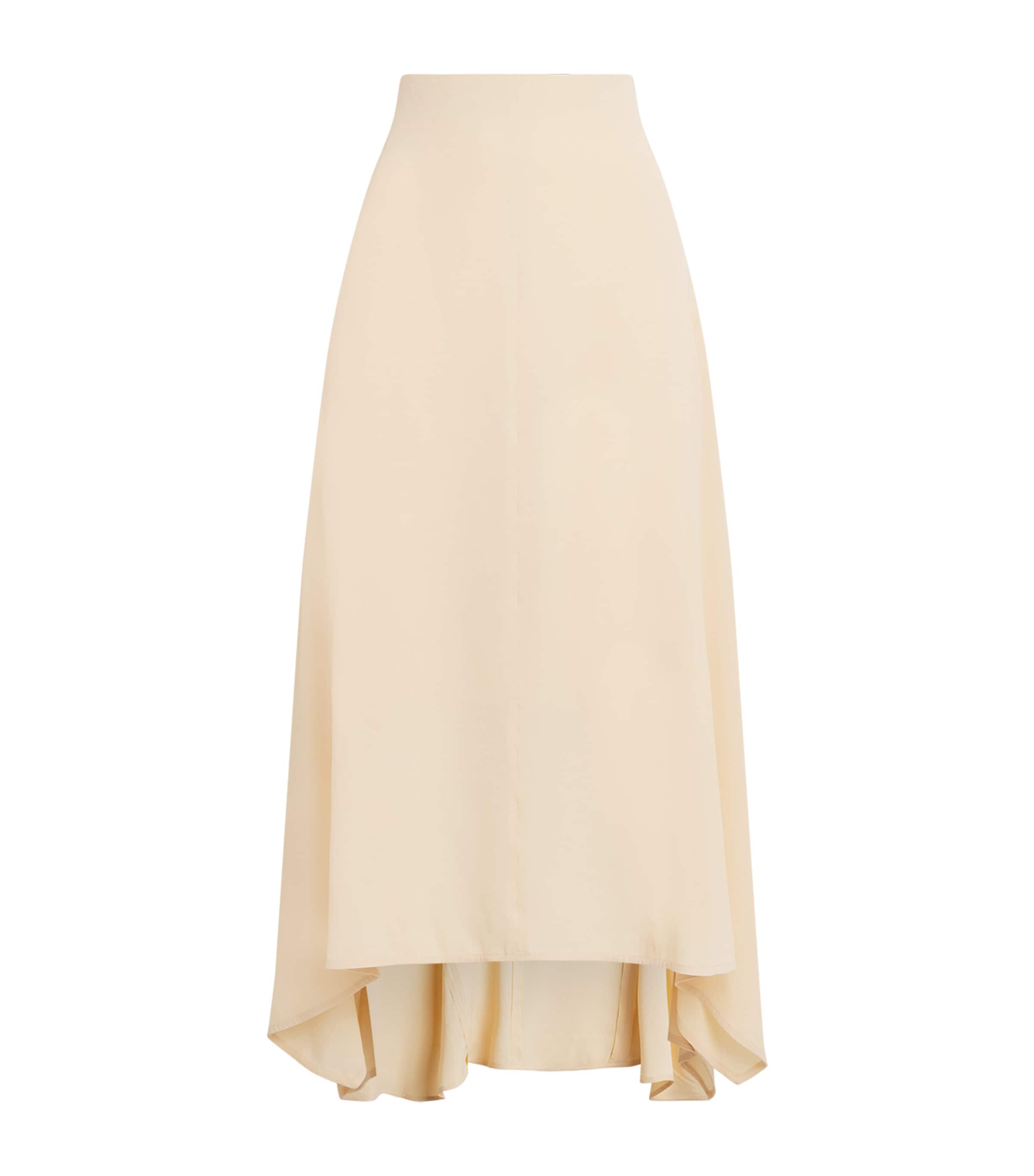 AMI Paris Womens Cotton-Linen Godet Midi Skirt Creme Vanille