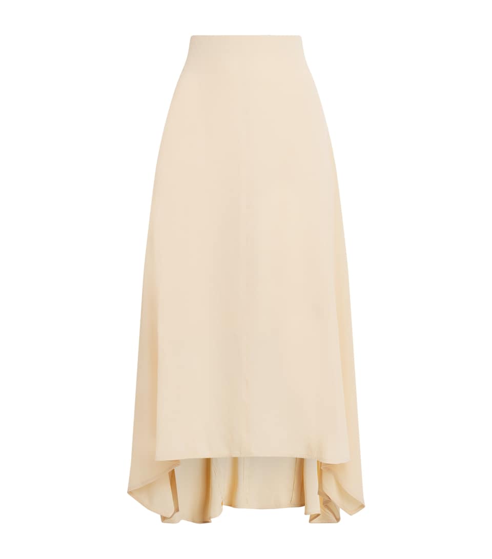 AMI Paris Womens Cotton-Linen Godet Midi Skirt Creme Vanille